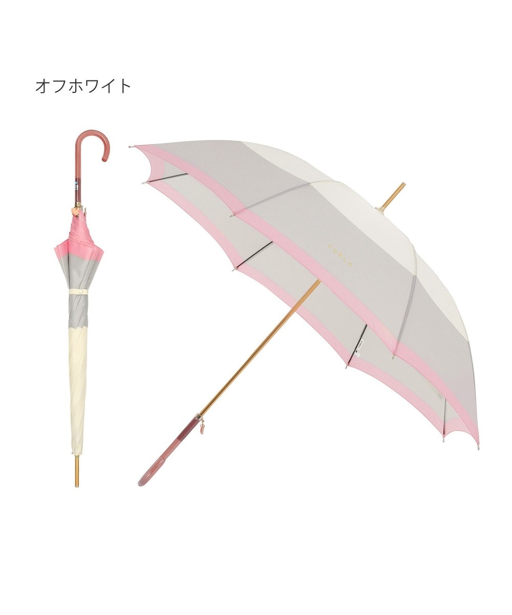 MOONBAT>ファッション雑貨 FURLA 【耐風】長傘 カラーボーダー オフホワイト 60 レディース 【送料無料】
