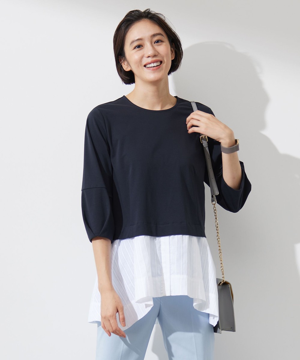 【オンワード】 自由区>トップス 【洗える】カラミストライプコンビジャージ トップス ネイビー 38 レディース 【オンワード】 自由区>トップス 【洗える】カラミストライプコンビジャージ トップス ネイビー 38 レディース