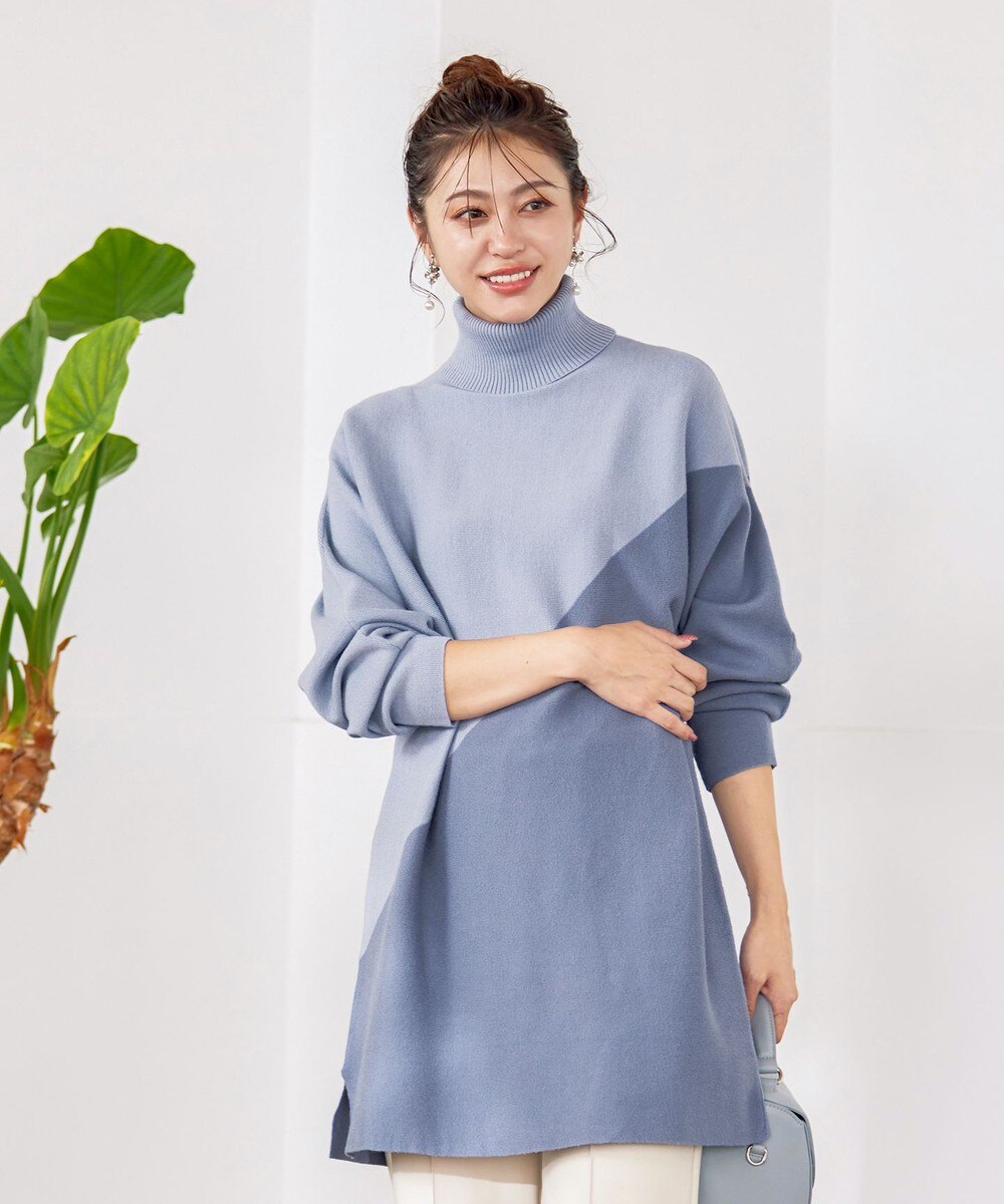 【洗える】配色ドルマンニットチュニック