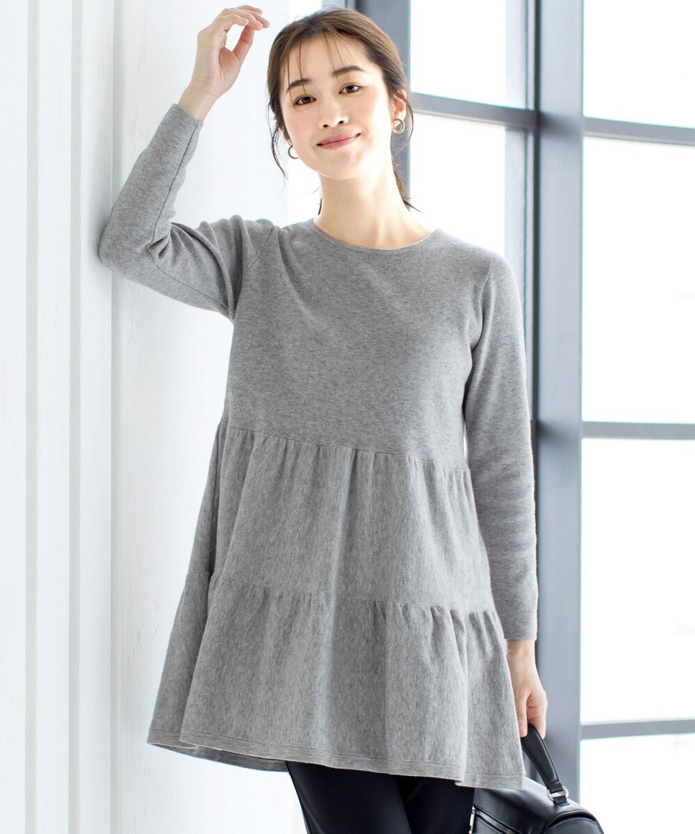 【洗える】大人華やぐ2段ティアードニットチュニック