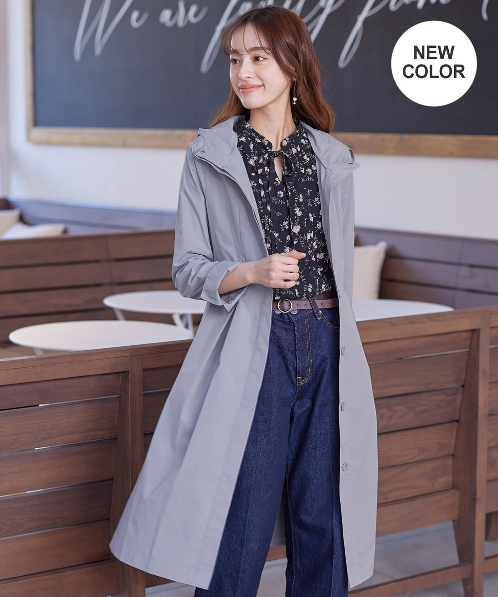 【洗える】撥水フードフレアコート