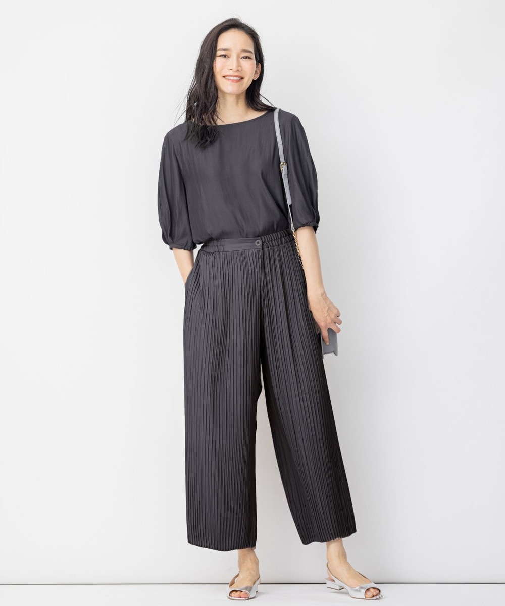 【オンワード】 自由区 L>パンツ マットサテン プリーツ パンツ キャメル 44 レディース 【送料無料】