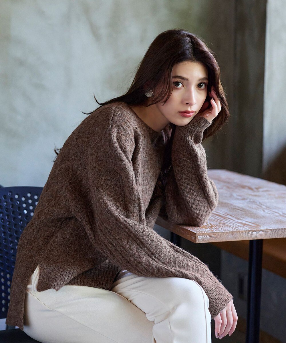 【洗える】ケーブル柄編みニットプルオーバー