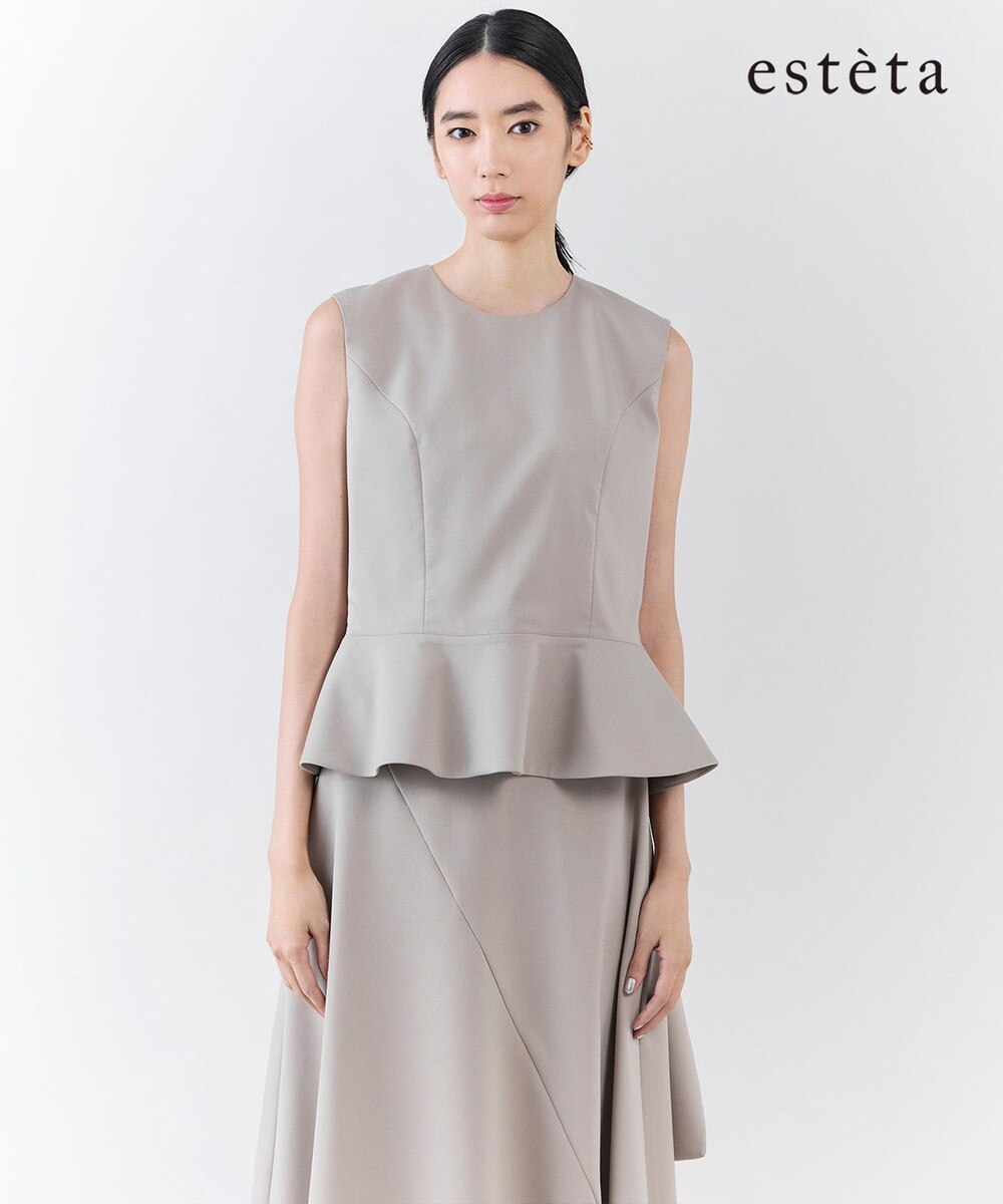 【オンワード】 23区 L（大きいサイズ）>トップス 【エステータ】ライトダブルクロス バックリボン ペプラムトップス ベージュ 46 レディース