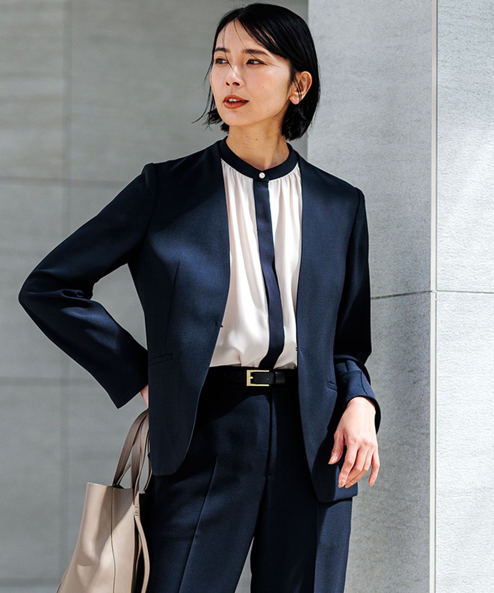 【オンワード】 23区>ジャケット/アウター 【セットアップ対応/洗える】ドライツイル ノーカラー ジャケット ネイビー 36 レディース 【オンワード】 23区>ジャケット/アウター 【セットアップ対応/洗える】ドライツイル ノーカラー ジャケット ネイビー 36 レディース