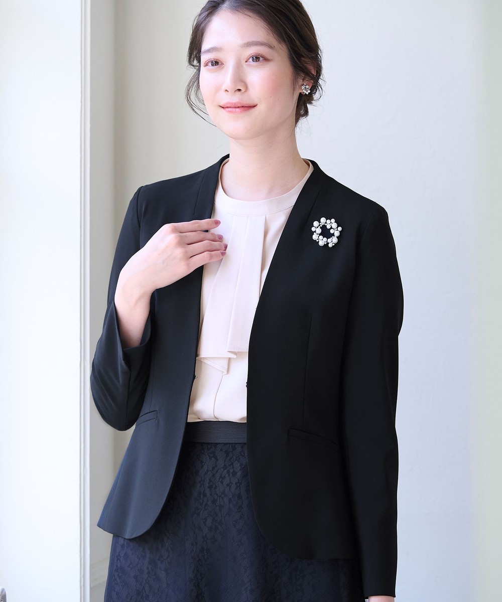 【オンワード】 ANY SIS>ジャケット/アウター 【洗える】セレモニーダブルクロス カラーレス ジャケット ブラック 2 レディース 【オンワード】 ANY SIS>ジャケット/アウター 【洗える】セレモニーダブルクロス カラーレス ジャケット ブラック 2 レディース