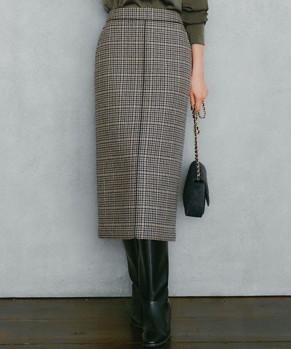 【オンワード】 23区>スカート 【見上愛さん着用】ボンディングチェックツイード Iライン スカート ブラウンチェック 36 レディース