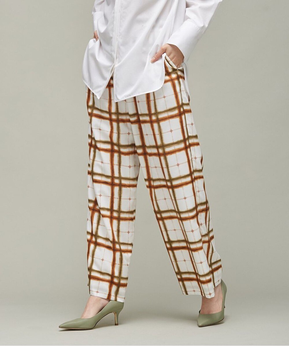 【オンワード】 ICB>パンツ 【マガジン掲載】 オンブレーチェックプリント ワイドパンツ (番号CG34) ライトグレー×ブルーグレー 2 レディース 【送料無料】