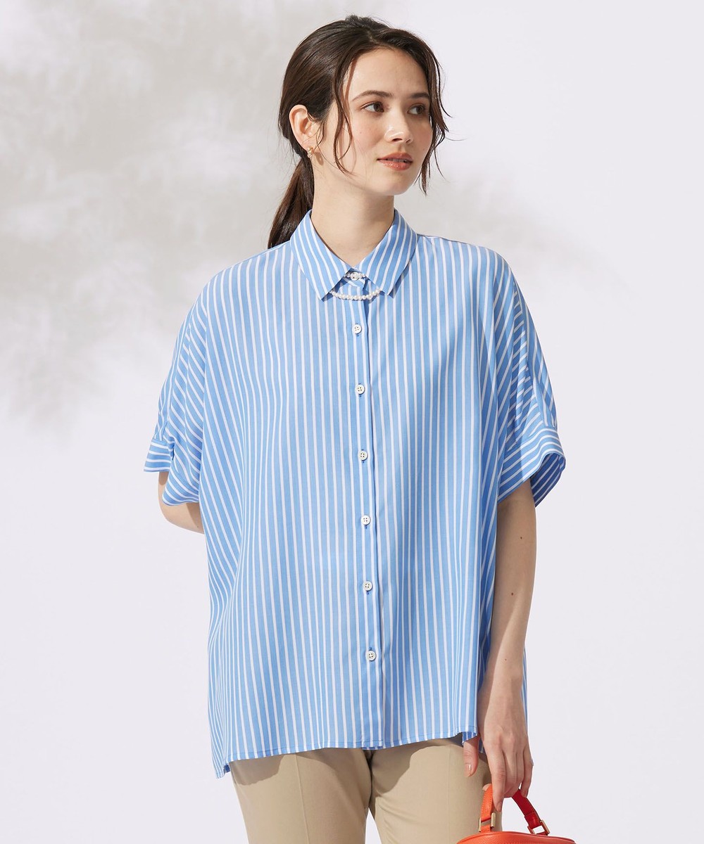 【オンワード】 自由区>トップス 【接触冷感・UVケア・抗菌防臭・洗える】リヨセルポプリン ブラウス サックスストライプ 38 レディース 【オンワード】 自由区>トップス 【接触冷感・UVケア・抗菌防臭・洗える】リヨセルポプリン ブラウス サックスストライプ 38 レディース