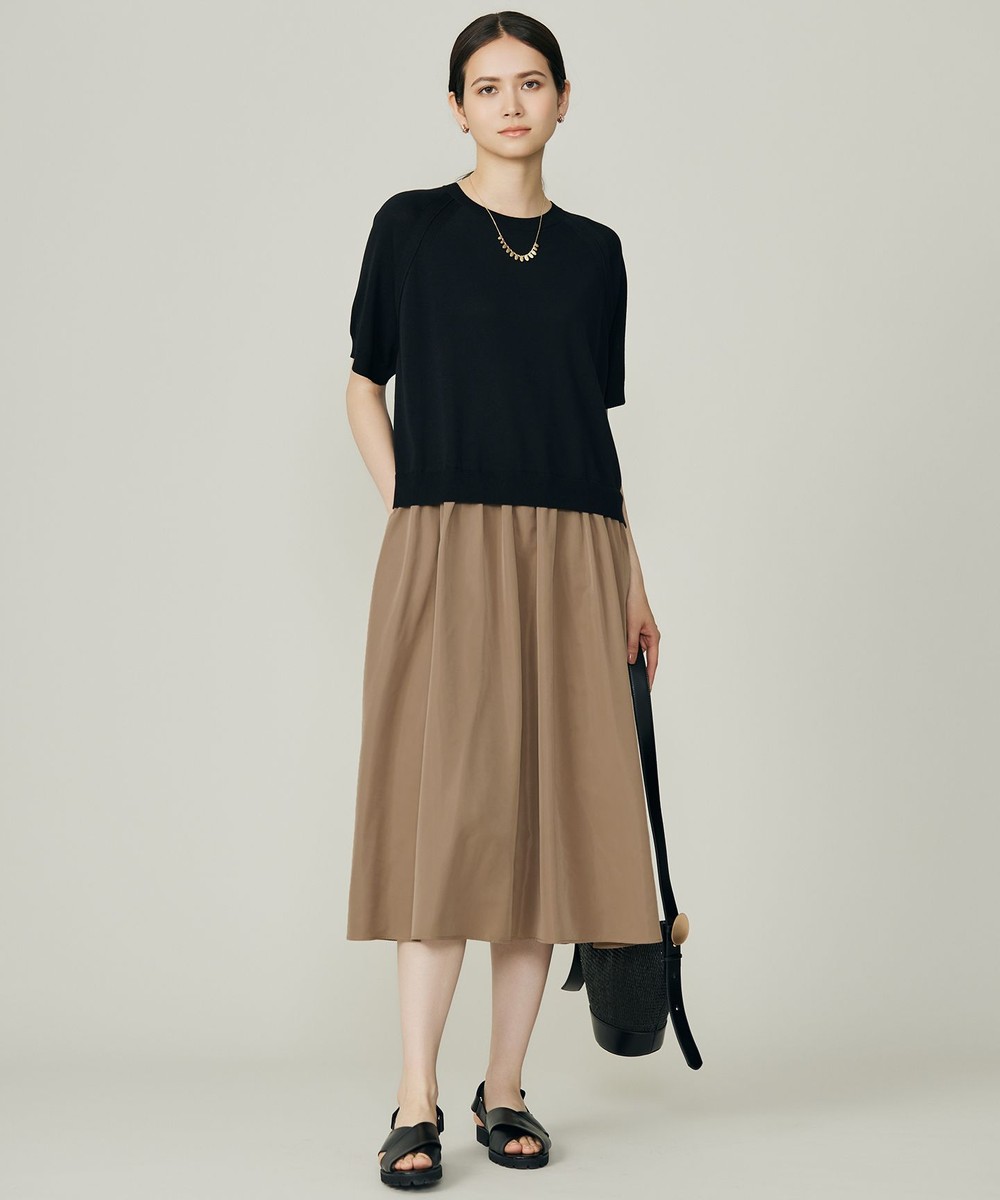 【オンワード】 自由区>ワンピース 【洗える】タフタコンビ半袖 ワンピース ブラック×ブロンズ 38 レディース 【オンワード】 自由区>ワンピース 【洗える】タフタコンビ半袖 ワンピース ブラック×ブロンズ 38 レディース