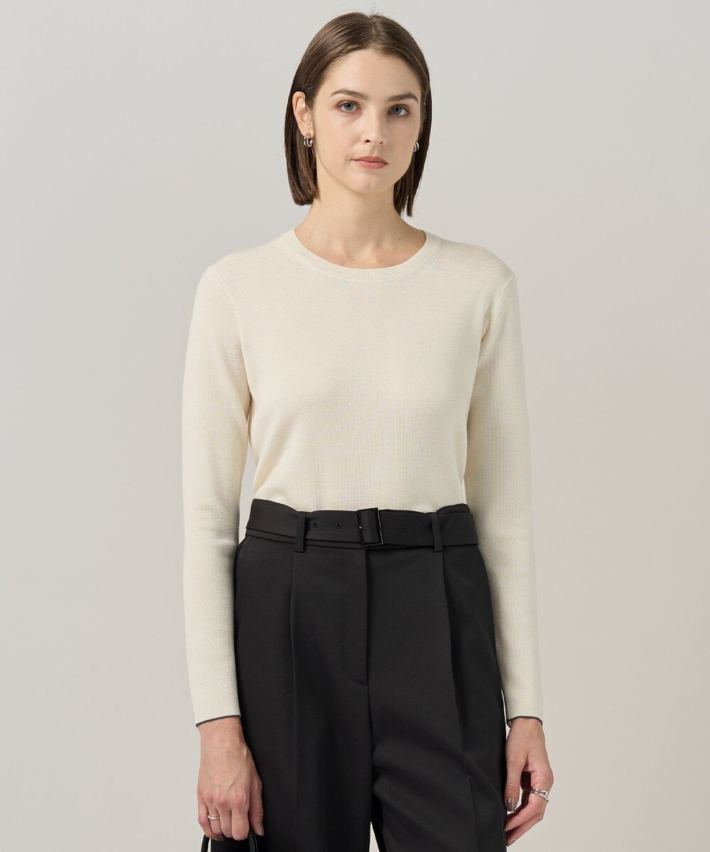 【オンワード】 ICB>トップス 【洗える】 エクストラファインメリノ クルーネックプルオーバー オフホワイト XS レディース