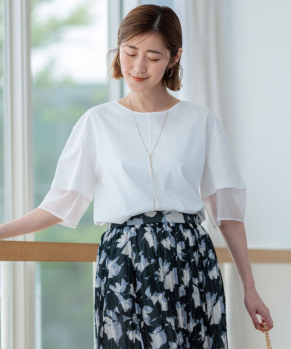 【オンワード】 23区 L(大きいサイズ)>トップス 【GLOW8月号掲載/洗える】スムースコンビジャージー ランタンスリーブ カットソー オフホワイト 46 レディース 【オンワード】 23区 L(大きいサイズ)>トップス 【GLOW8月号掲載/洗える】スムースコンビジャージー ランタンスリーブ カットソー オフホワイト 46 レディース