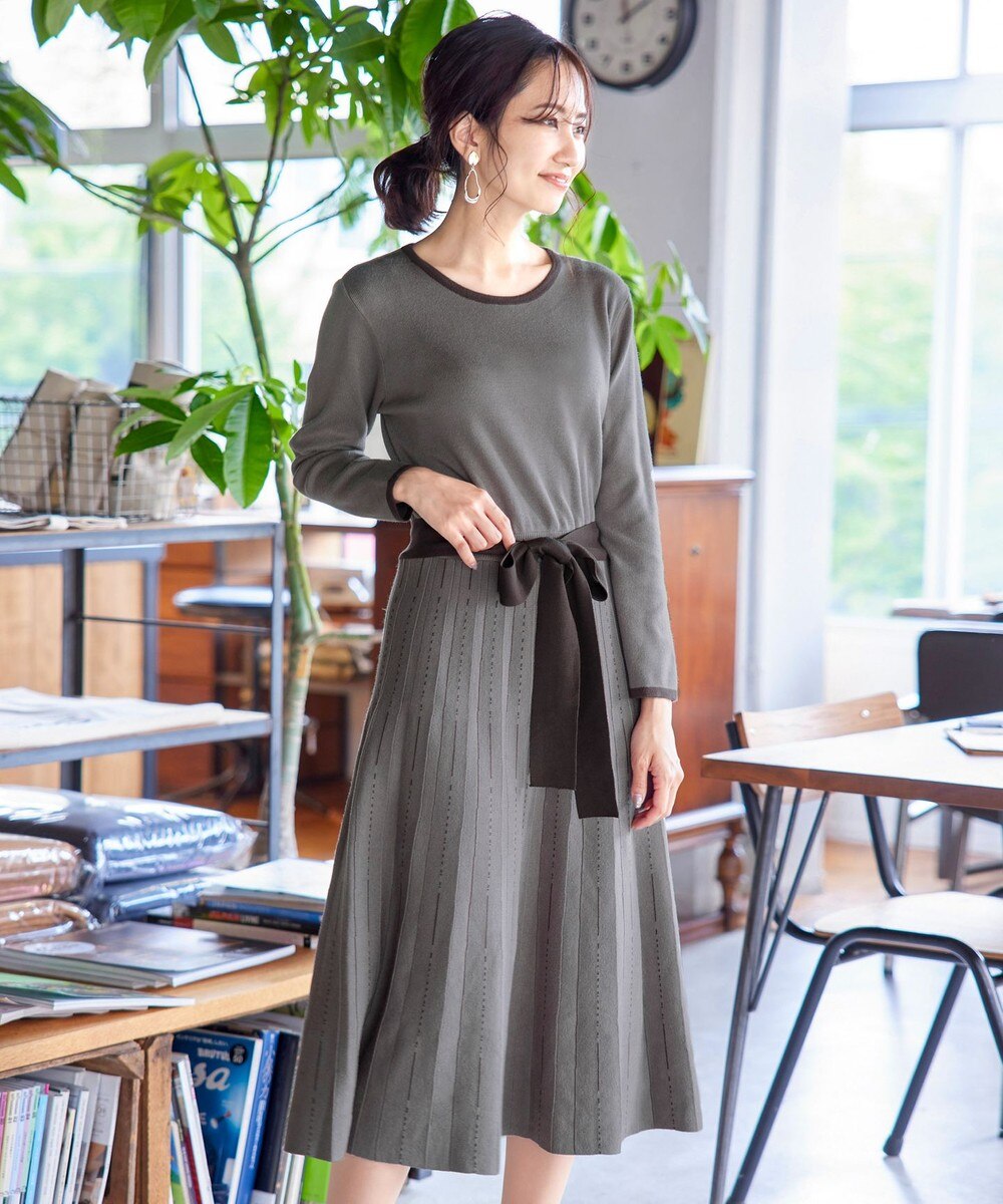 【洗える】1枚で着映えするステッチニットワンピース