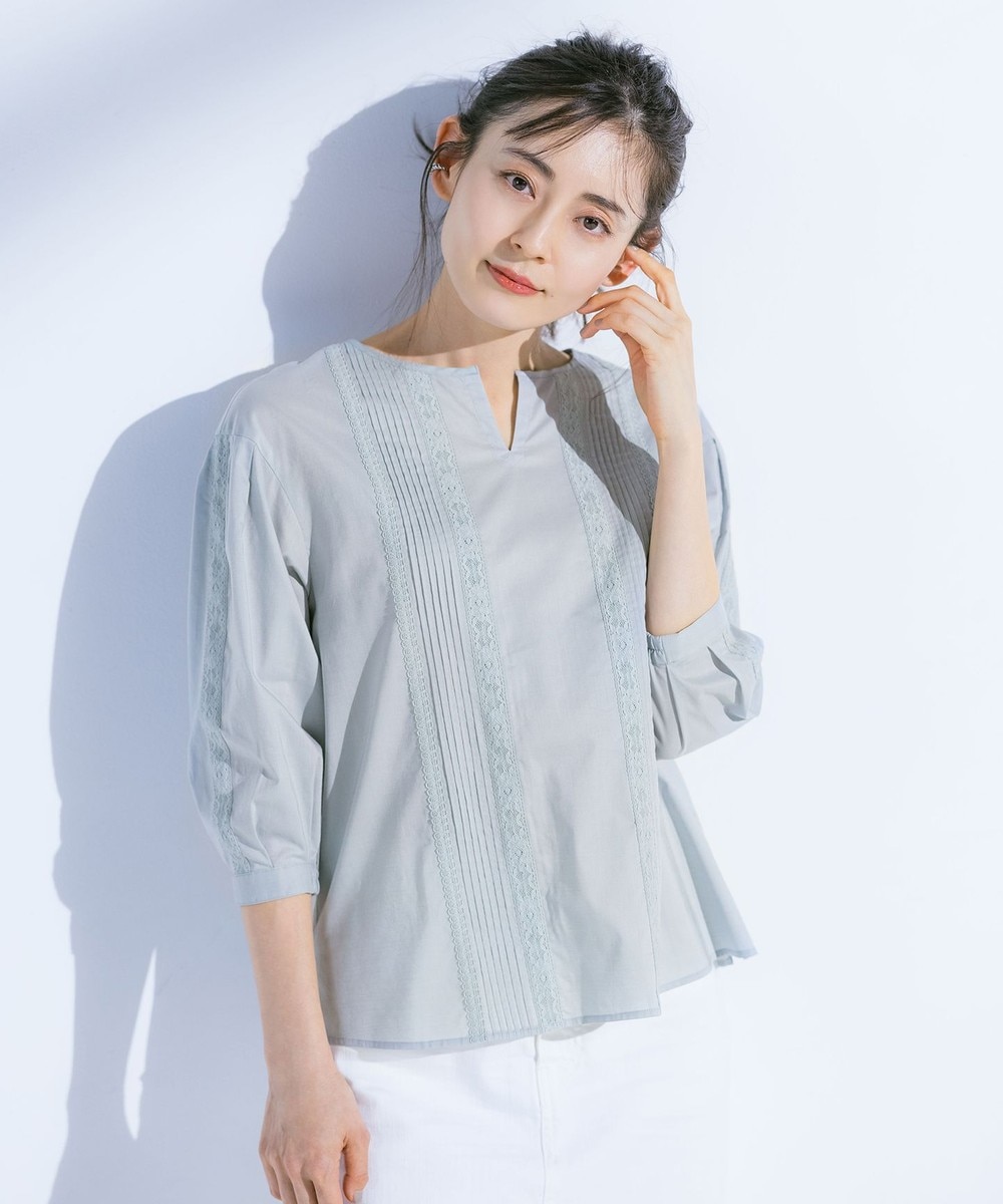 【オンワード】 J.PRESS LADIES L>トップス 【洗える】60s コットンセルロースローン ブラウス スモーキーグリーン T13 レディース 【送料無料】