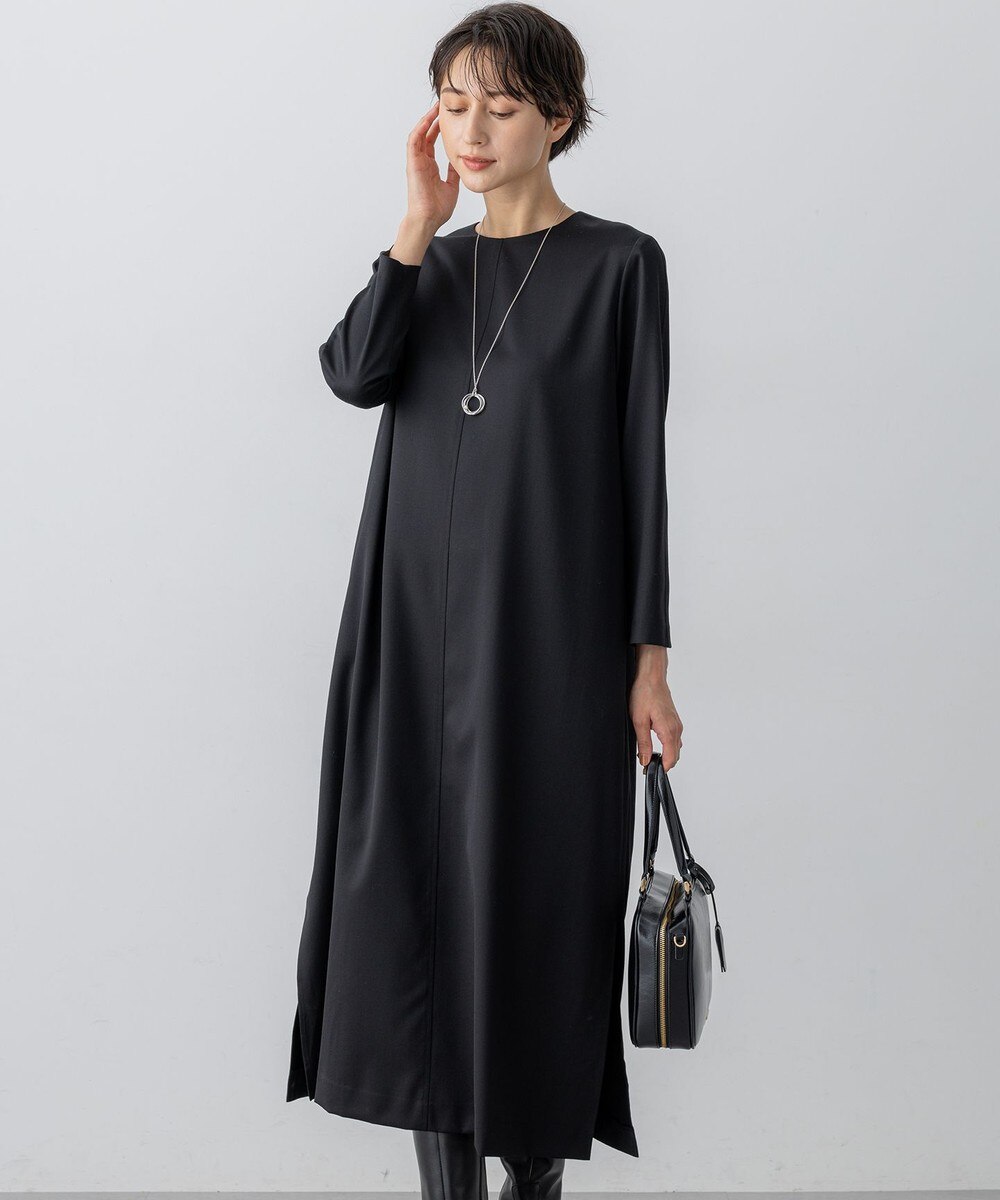 【オンワード】 23区>ワンピース 【洗える】メリノウールサテン ワンピース ブラック 38 レディース