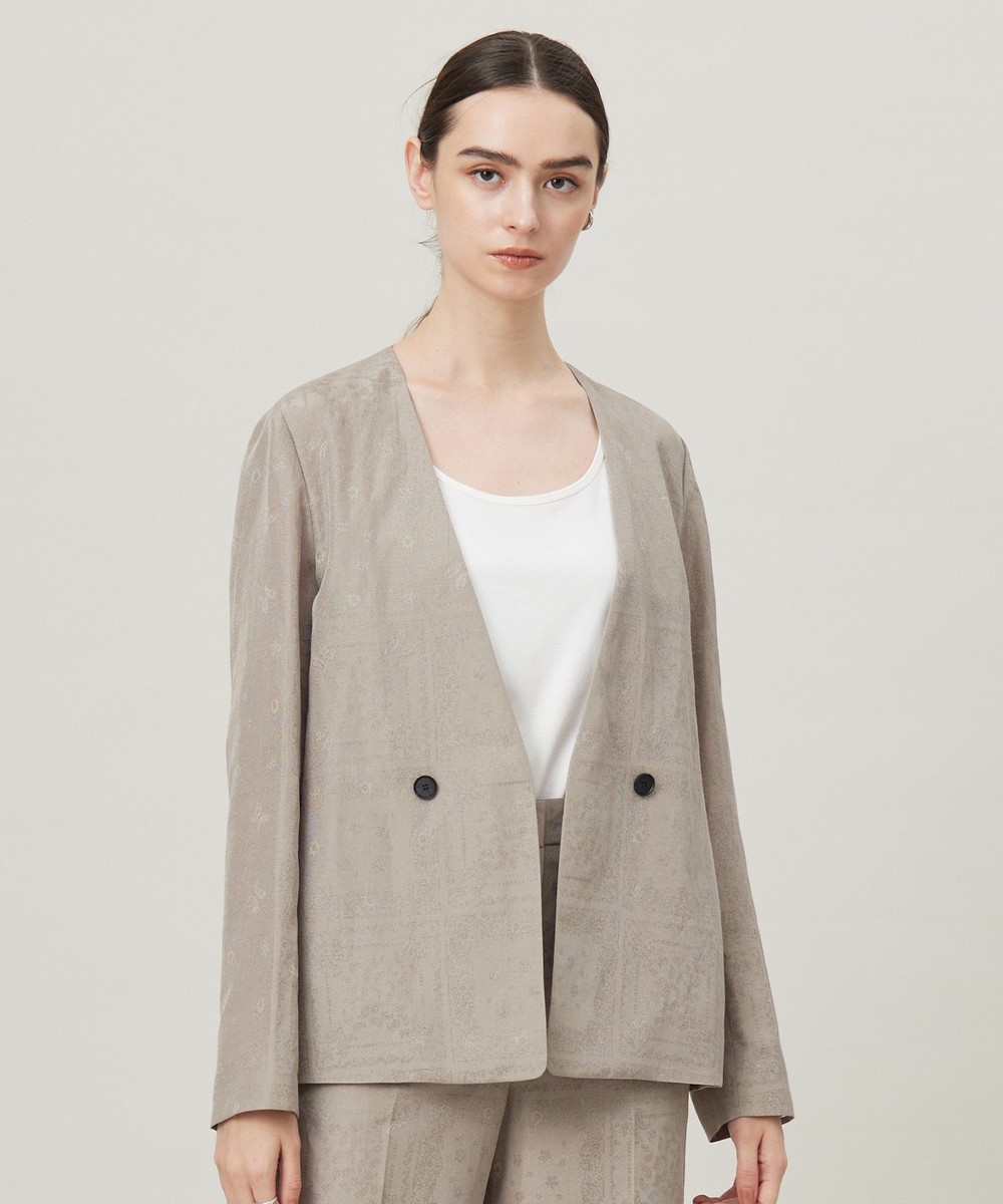 【オンワード】 ICB L(大きいサイズ)>ジャケット/アウター 【日本製・洗える】ペイズリーレノクロス ノーカラージャケット クリームブラウン 42 レディース 【オンワード】 ICB L(大きいサイズ)>ジャケット/アウター 【日本製・洗える】ペイズリーレノクロス ノーカラージャケット クリームブラウン 42 レディース