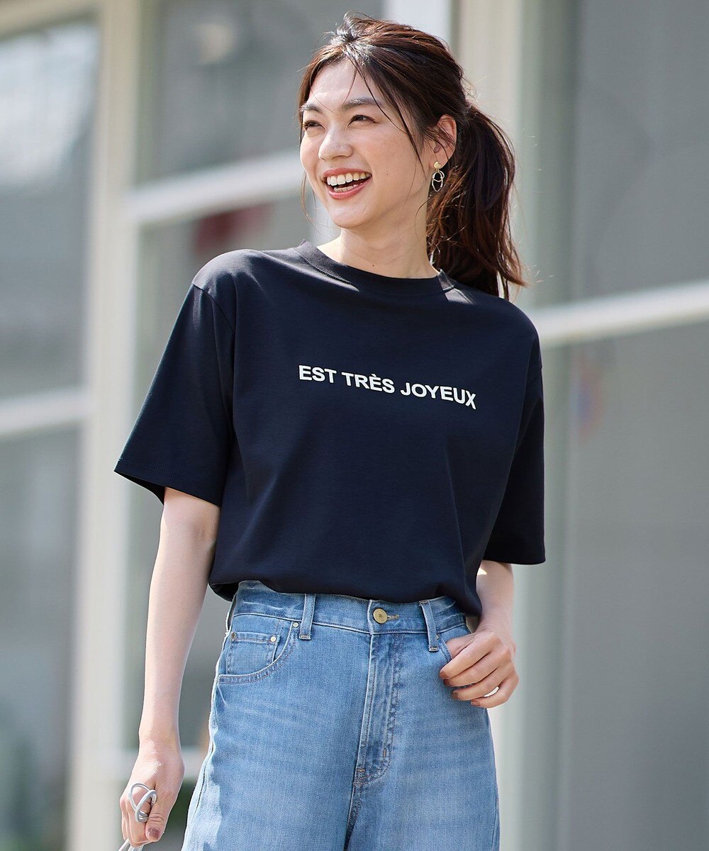 【オンワード】 any FAM>トップス 【汗ジミ防止加工】シルケットスムース半袖ロゴTシャツ ブラック 2 レディース