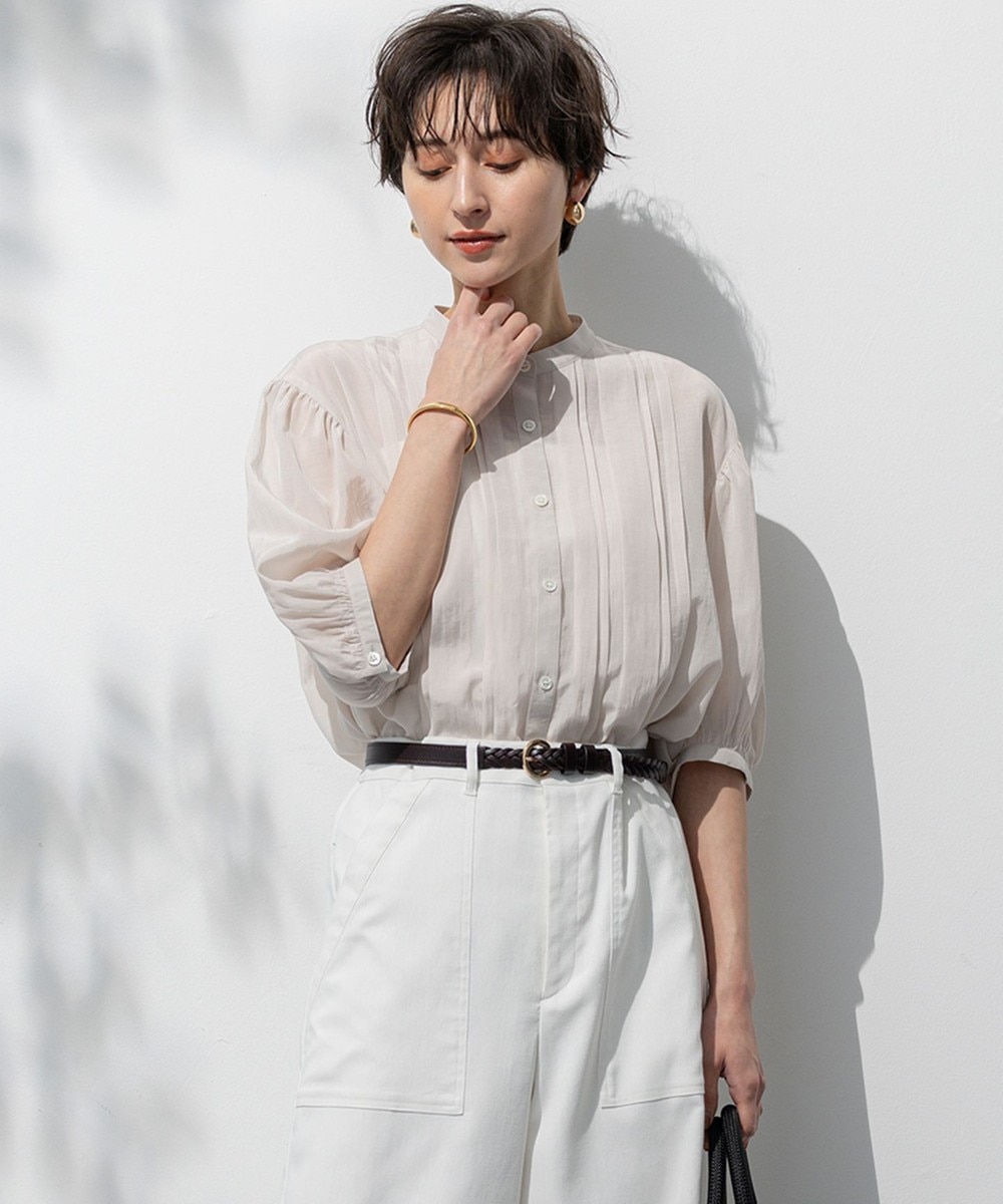 【オンワード】 23区 L(大きいサイズ)>トップス 【接触冷感/速乾性/洗える】エアリーブライトローン タック ブラウス ベージュ 48 レディース 【オンワード】 23区 L(大きいサイズ)>トップス 【接触冷感/速乾性/洗える】エアリーブライトローン タック ブラウス ベージュ 48 レディース