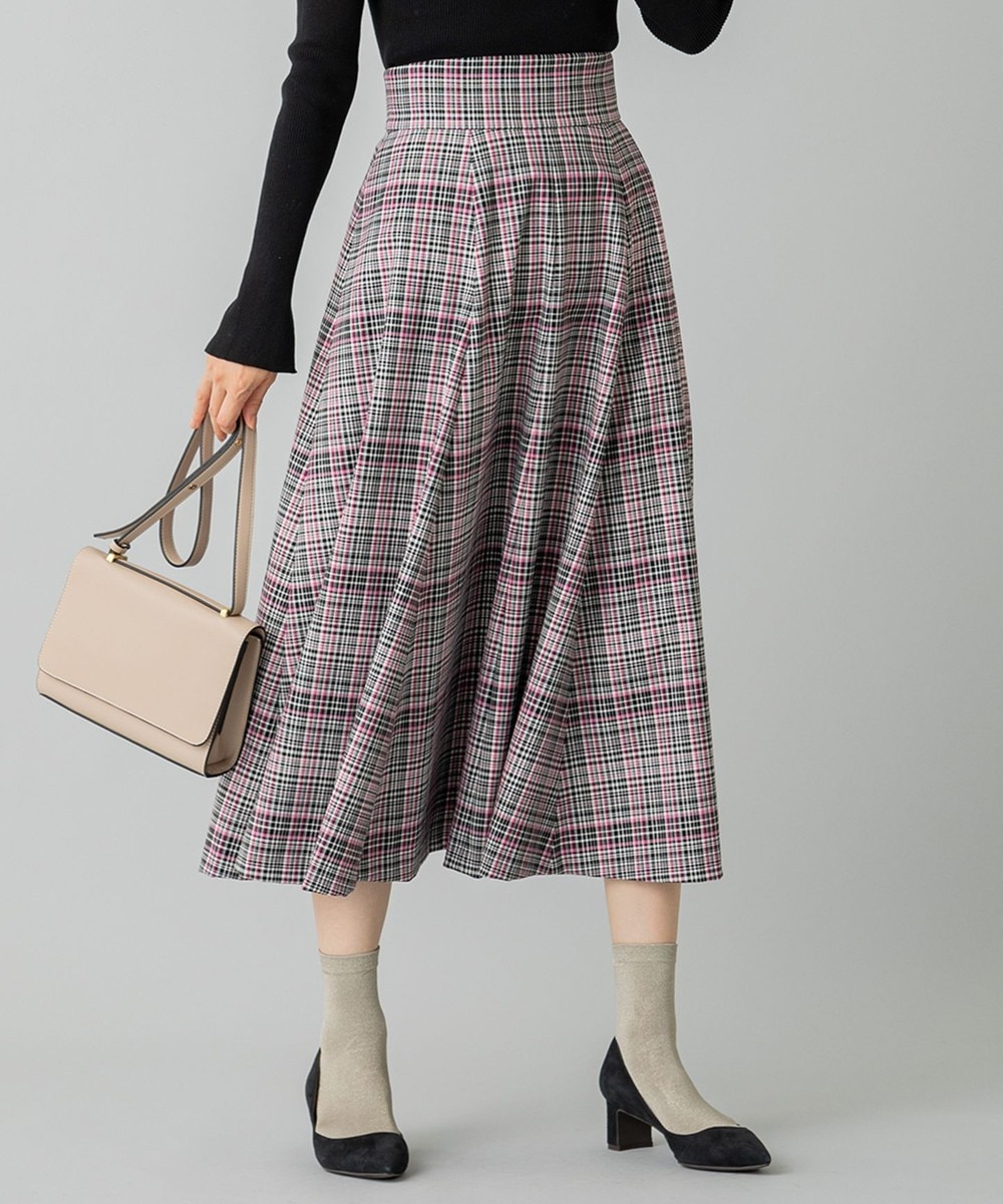 【オンワード】 組曲 L>スカート 【マガジン掲載】ランダムチェック フレアスカート(KJ23) ベージュ 5 レディース 【送料無料】