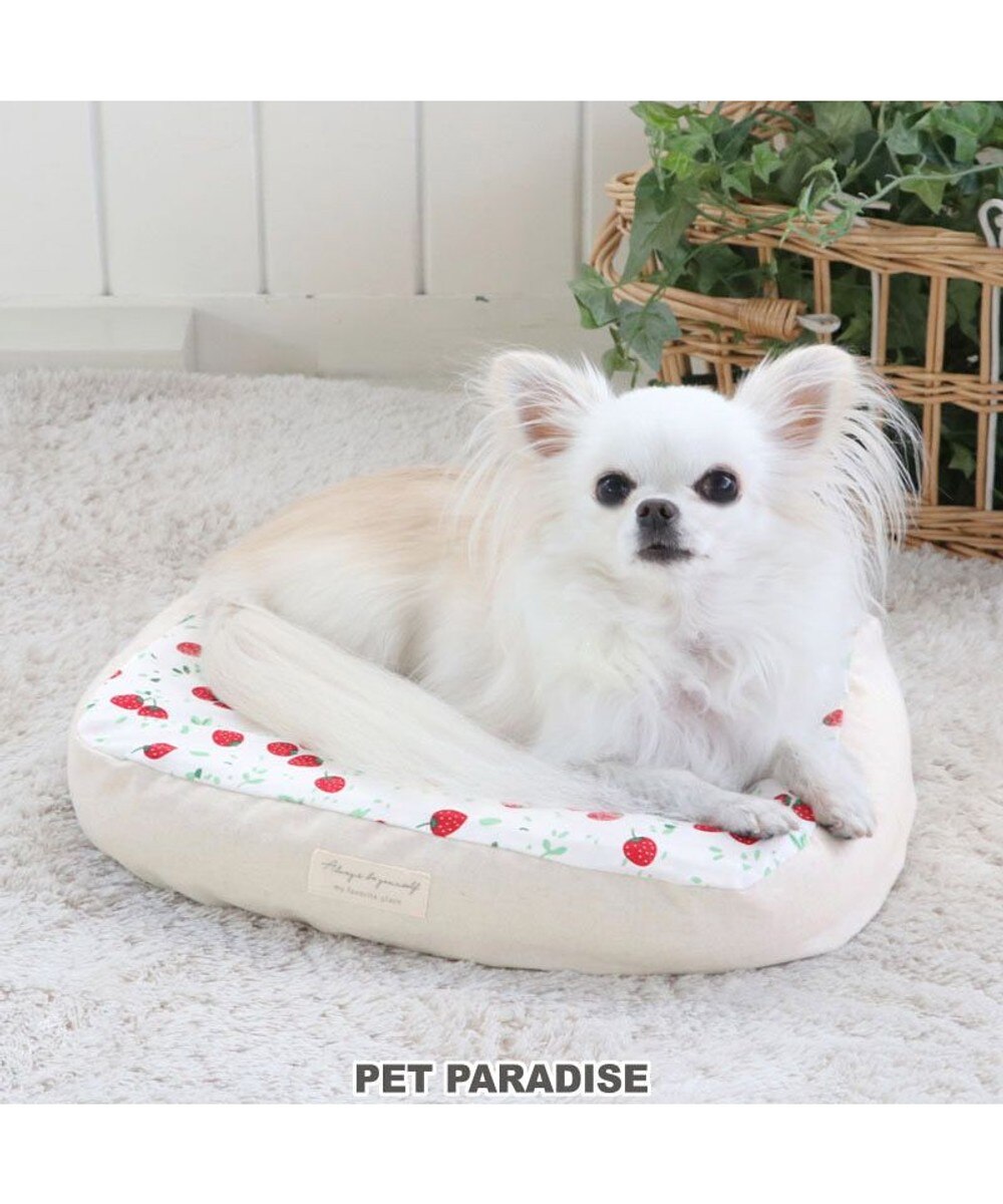 PET PARADISE>ペットグッズ 犬 ベッド おしゃれ (38×32cm) 苺柄 イチゴ いちご 着脱カバー 犬 猫 ベッド マット 小型犬 介護 おしゃれ かわいい ふわふわ あごのせ 苺柄 Ｐ／3ｋ