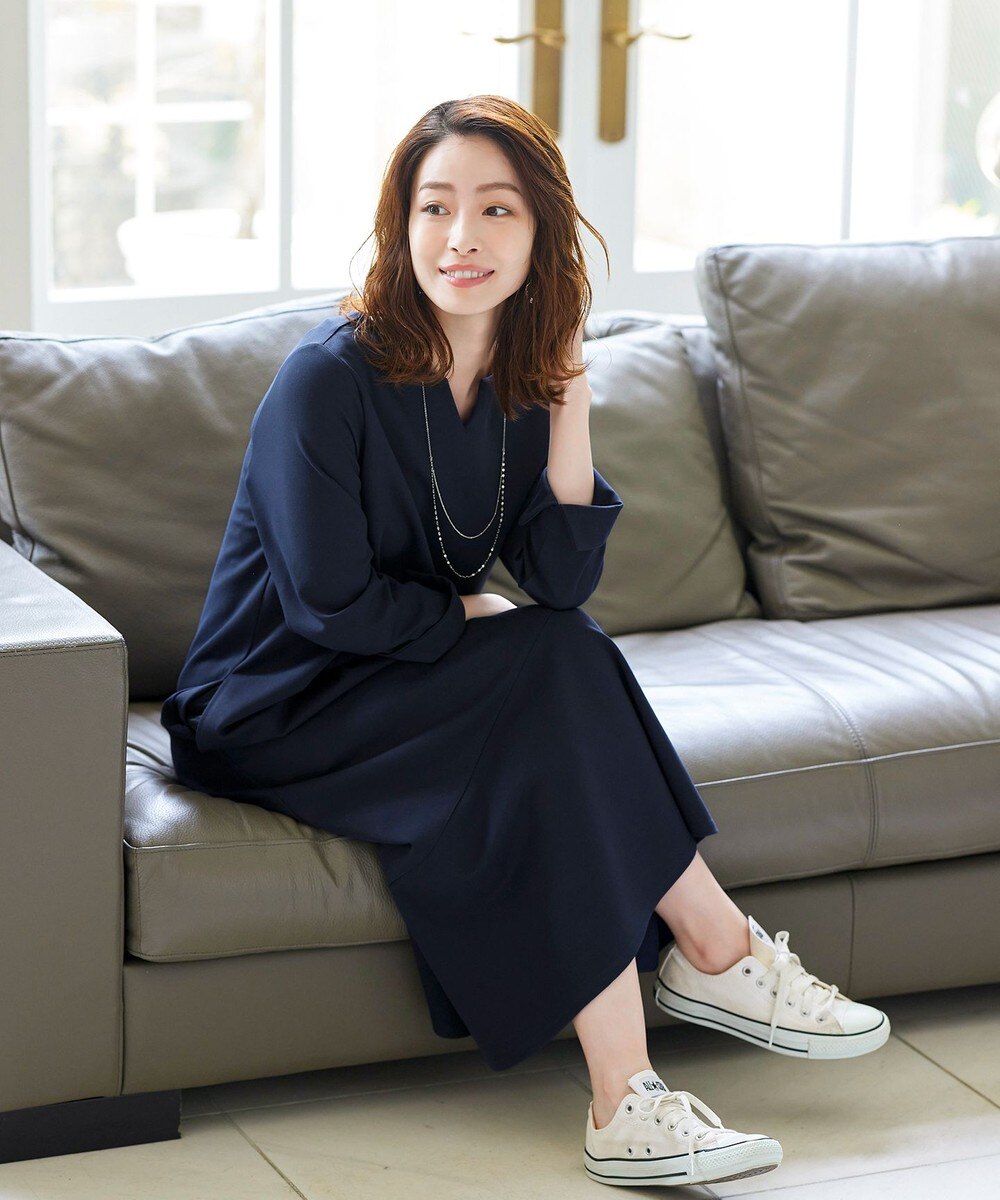 【洗える】ストレスフリーで着用できるポンチミモレワンピース