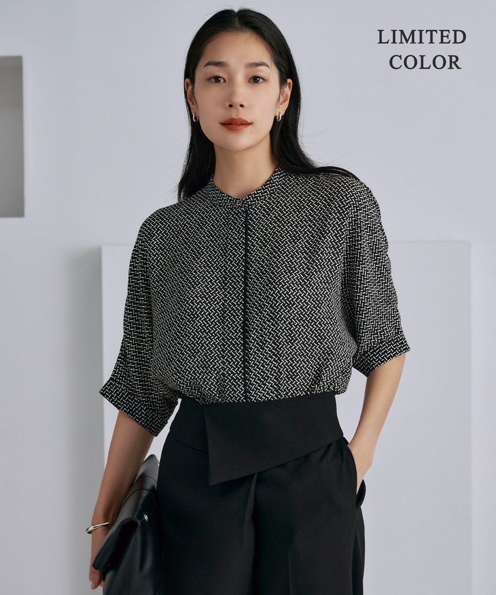 【オンワード】 ICB L(大きいサイズ)>トップス 【人気のため新色追加・接触冷感・UVケア・速乾・洗える】BackSatinAmunzen 5分袖バンドカラーブラウス ブラック柄 XL レディース 【オンワード】 ICB L(大きいサイズ)>トップス 【人気のため新色追加・接触冷感・UVケア・速乾・洗える】BackSatinAmunzen 5分袖バンドカラーブラウス ブラック柄 XL レディース