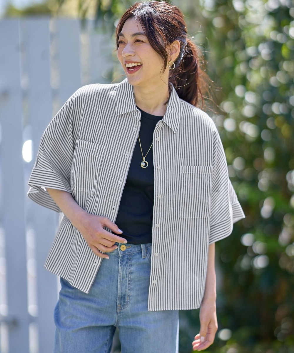 【オンワード】 ANY>トップス 【手洗い可】コットンリネンブラウス オフ×ブラック F レディース 【オンワード】 ANY>トップス 【手洗い可】コットンリネンブラウス オフ×ブラック F レディース