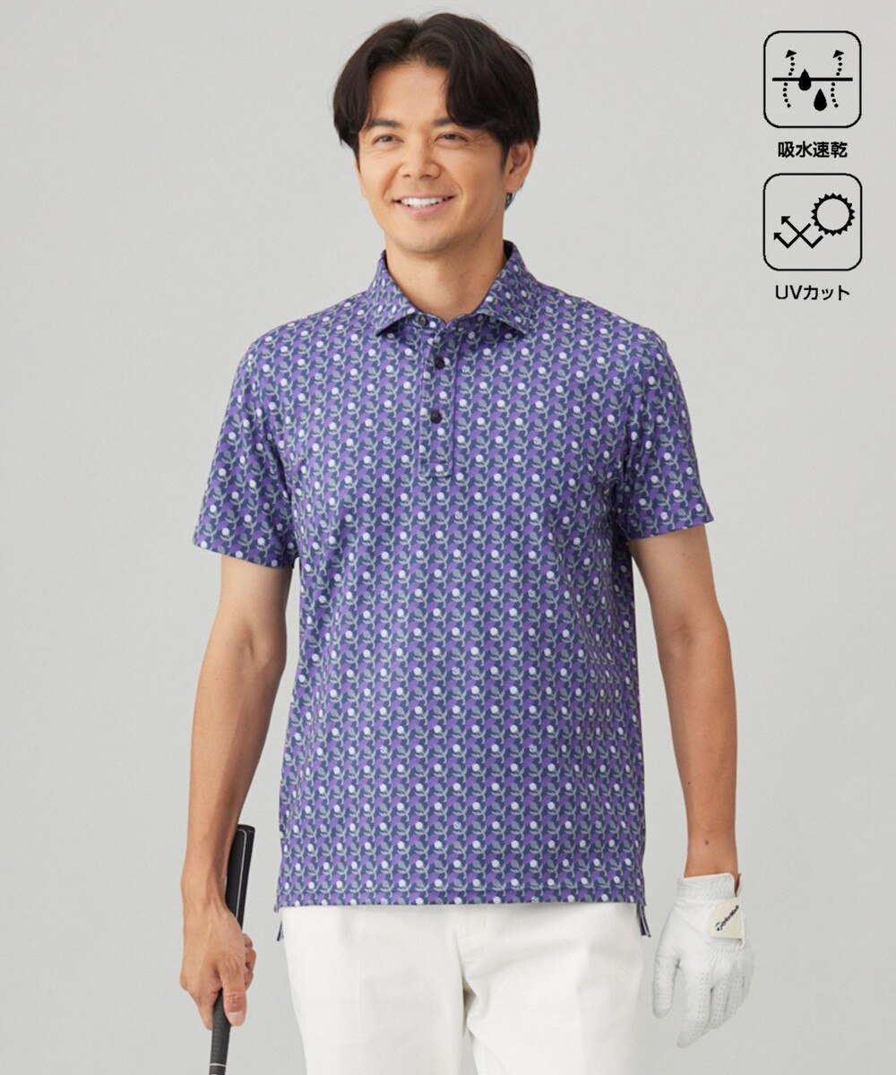 【オンワード】 23区GOLF>トップス 【MEN】【吸水速乾/UVカット】アザミ小紋柄半袖ポロシャツ パープル L メンズ