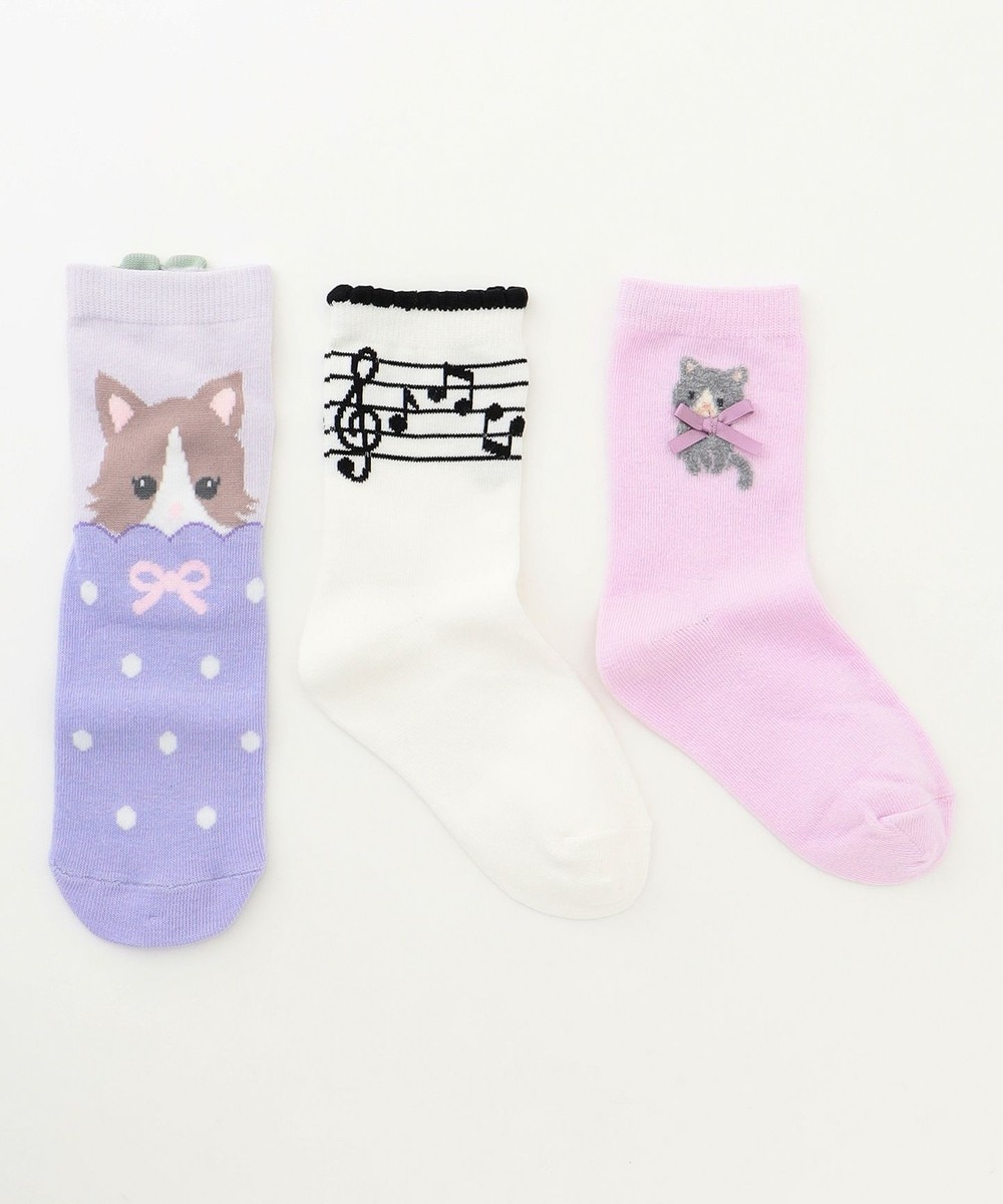 【オンワード】 any FAM KIDS>レッグウェア 【3点セット】ソックス (ネコ音符) ラベンダー M(15～19cm) キッズ