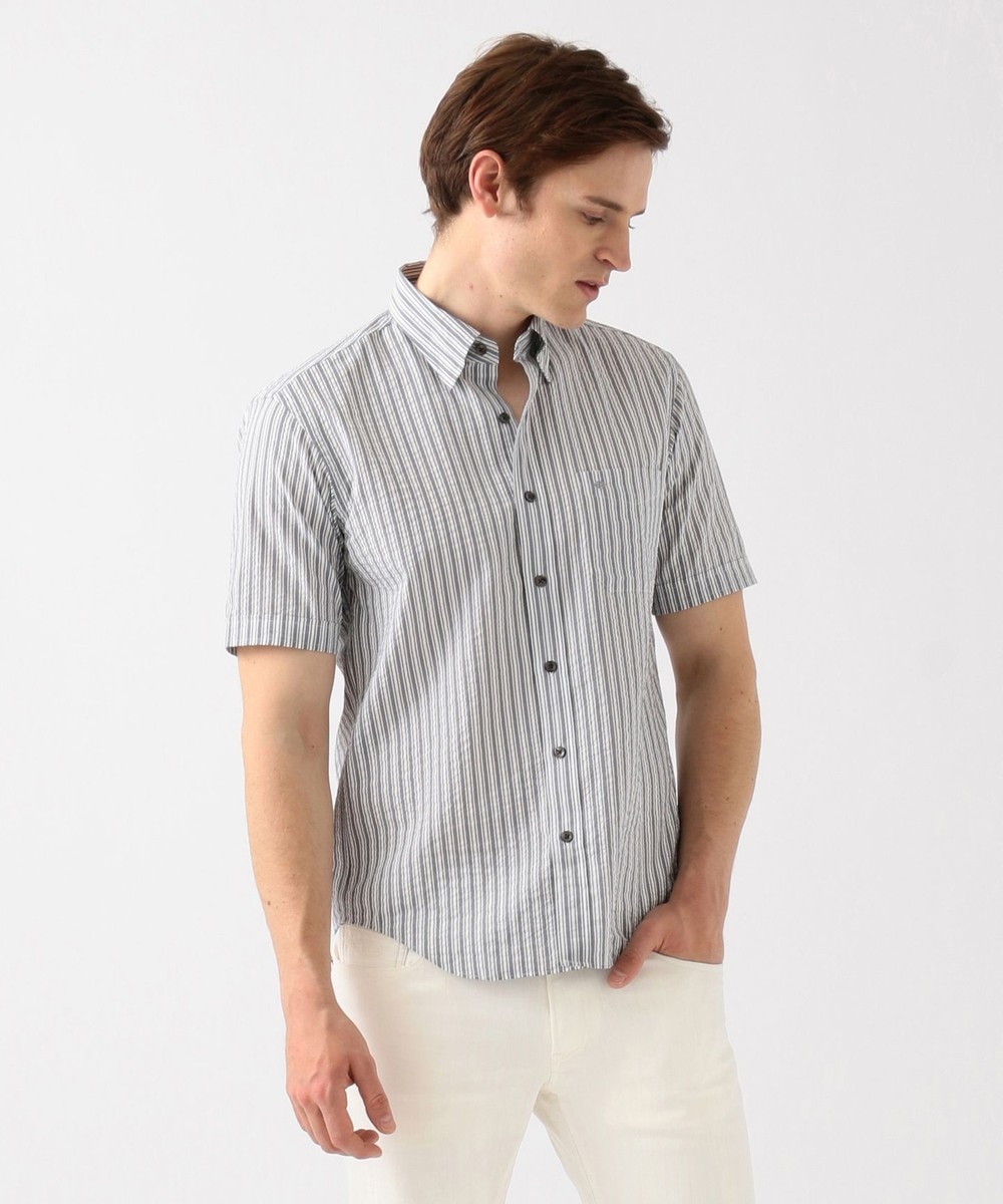 【オンワード】 JOSEPH ABBOUD>トップス JCソアロンサッカーストライプ 半袖シャツ ネイビー M メンズ 【送料無料】