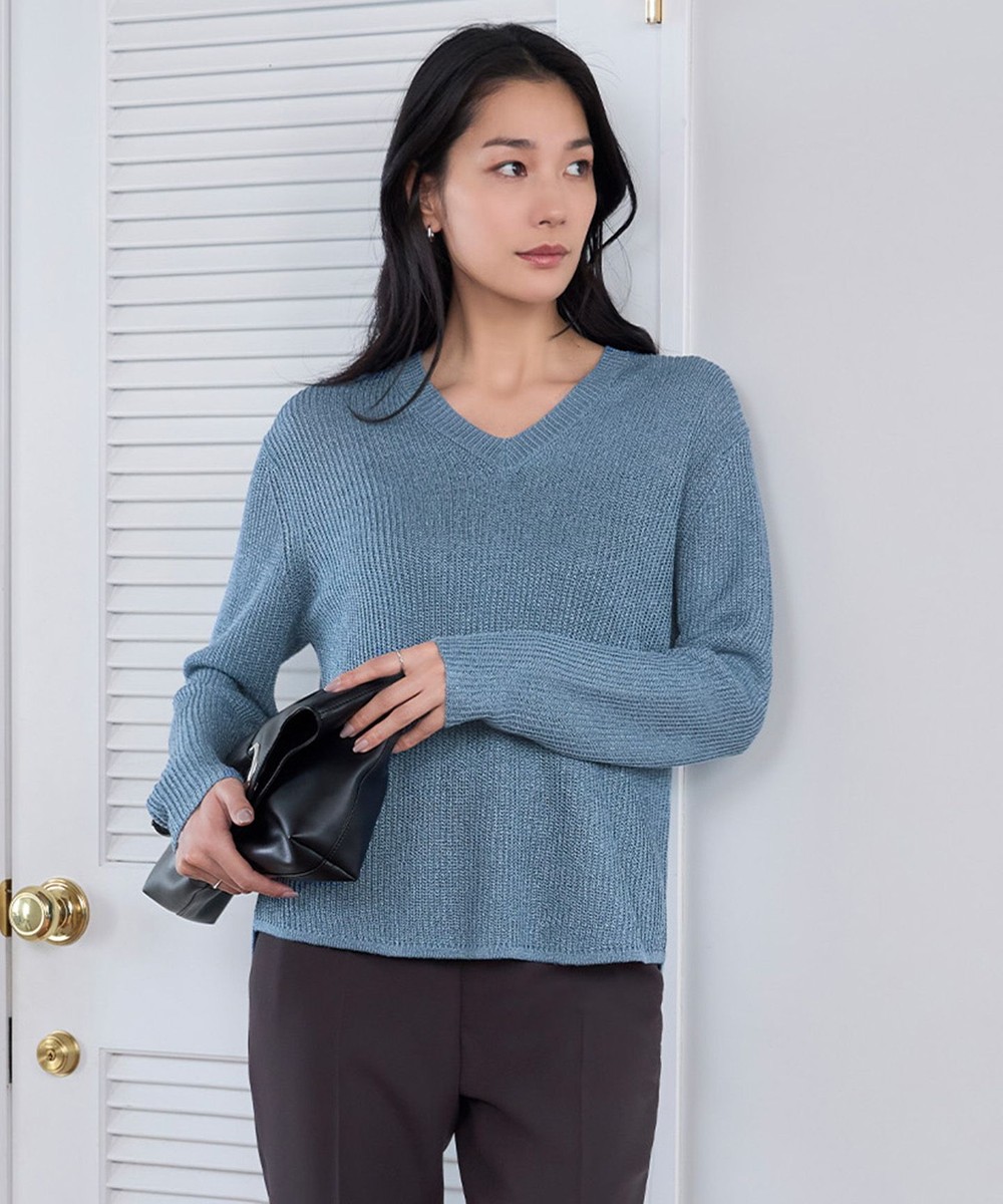 【オンワード】 ICB>トップス 【洗える】 ペーパーブレンドシャインニット Vネックプルオーバー サックスブルー S レディース 【オンワード】 ICB>トップス 【洗える】 ペーパーブレンドシャインニット Vネックプルオーバー サックスブルー S レディース