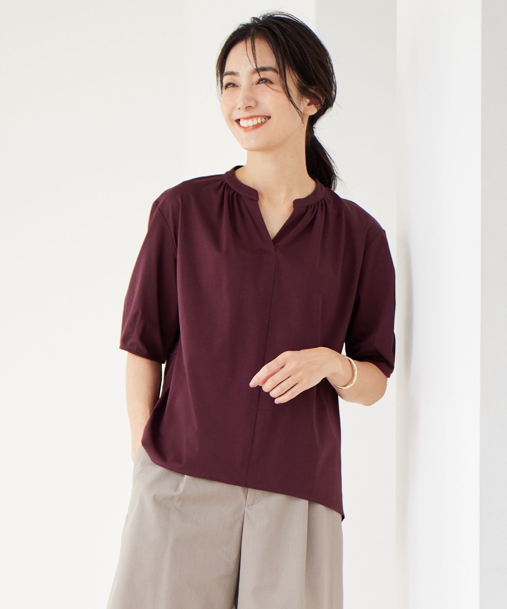 【オンワード】 J.PRESS LADIES>トップス 【接触冷感】プレーティングジャージー ペプラム カットソー ボルドー L レディース