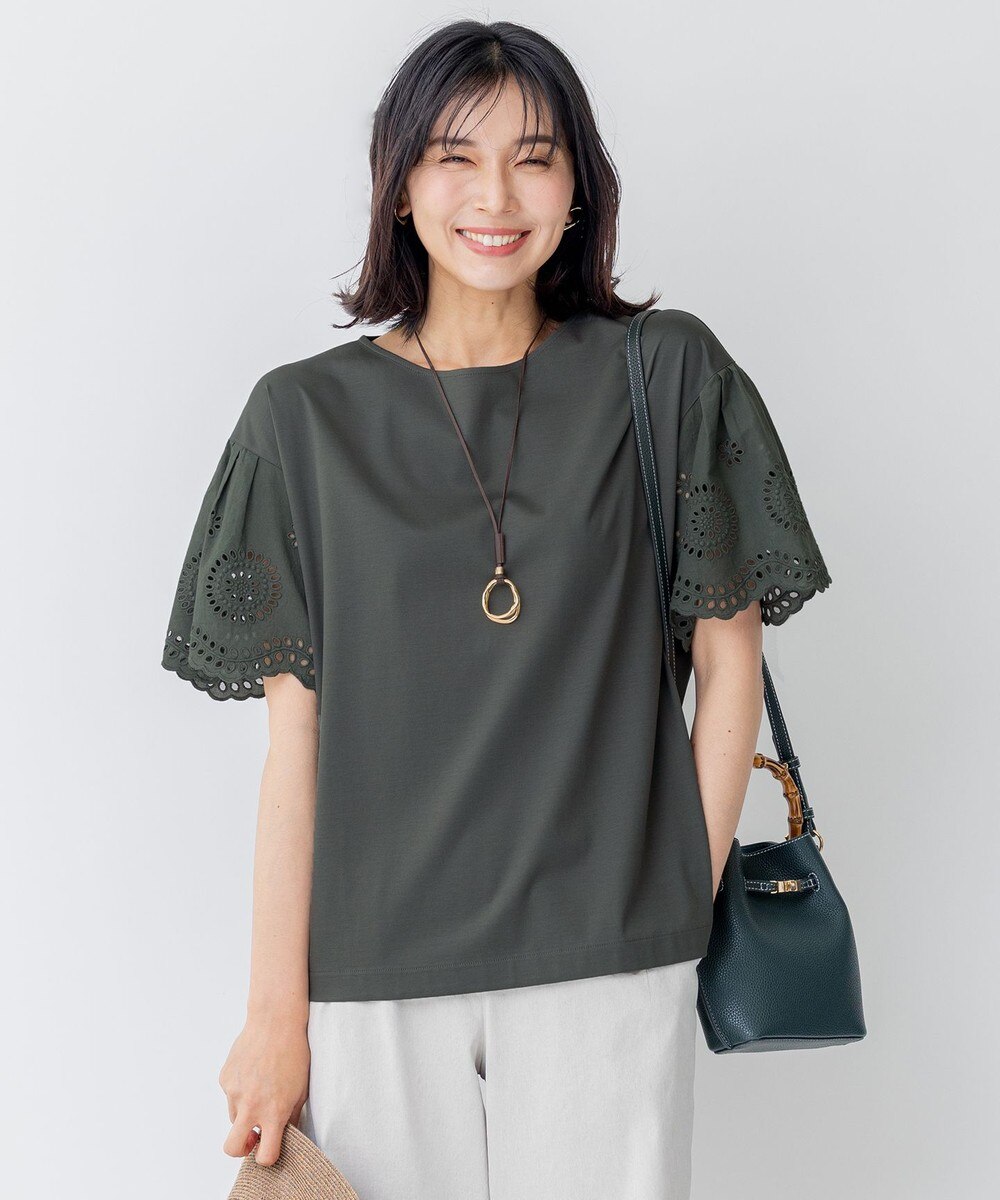 【オンワード】 23区 S(小さいサイズ)>トップス 【洗える】スカラップエンブロイダリー カットソー カーキ 32 レディース 【オンワード】 23区 S(小さいサイズ)>トップス 【洗える】スカラップエンブロイダリー カットソー カーキ 32 レディース