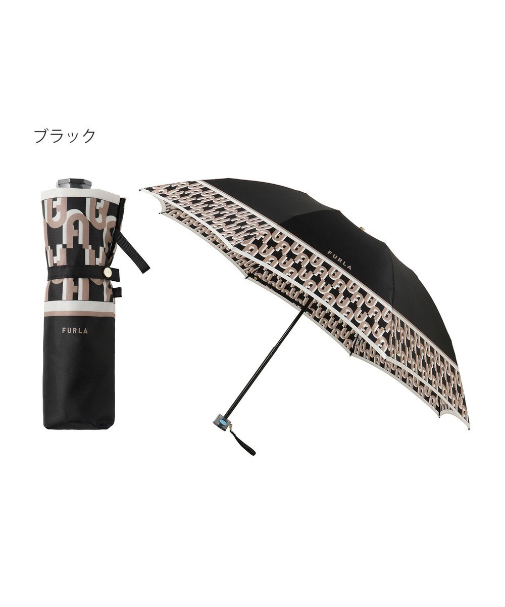 MOONBAT>ファッション雑貨 FURLA 折りたたみ傘 アーチロゴ ブラック 55 レディース 【送料無料】