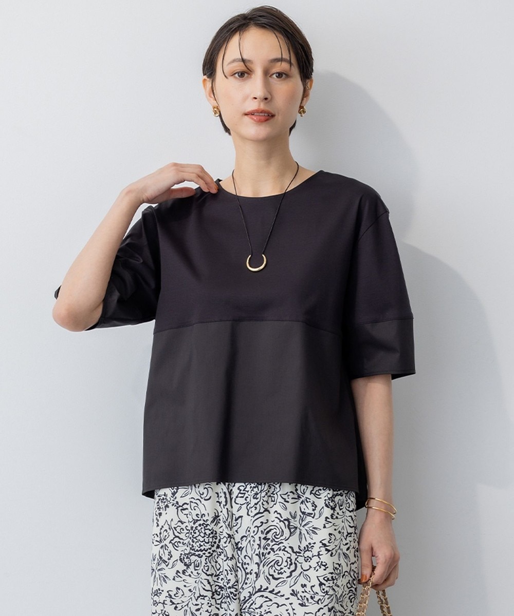 【オンワード】 23区>トップス 【洗える】シルエットスムースコンビ バックフレア カットソー ブラック 40 レディース 【オンワード】 23区>トップス 【洗える】シルエットスムースコンビ バックフレア カットソー ブラック 40 レディース