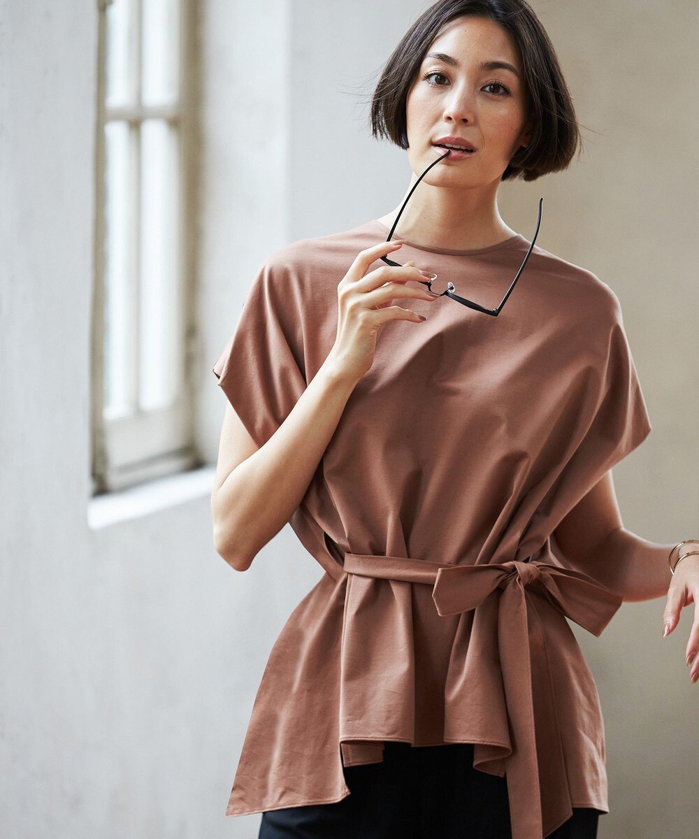 【オンワード】 自由区>トップス 【洗える/Sサイズ有】シャツライクジャージー フレンチスリーブ カットソー グレー 38 レディース 【送料無料】