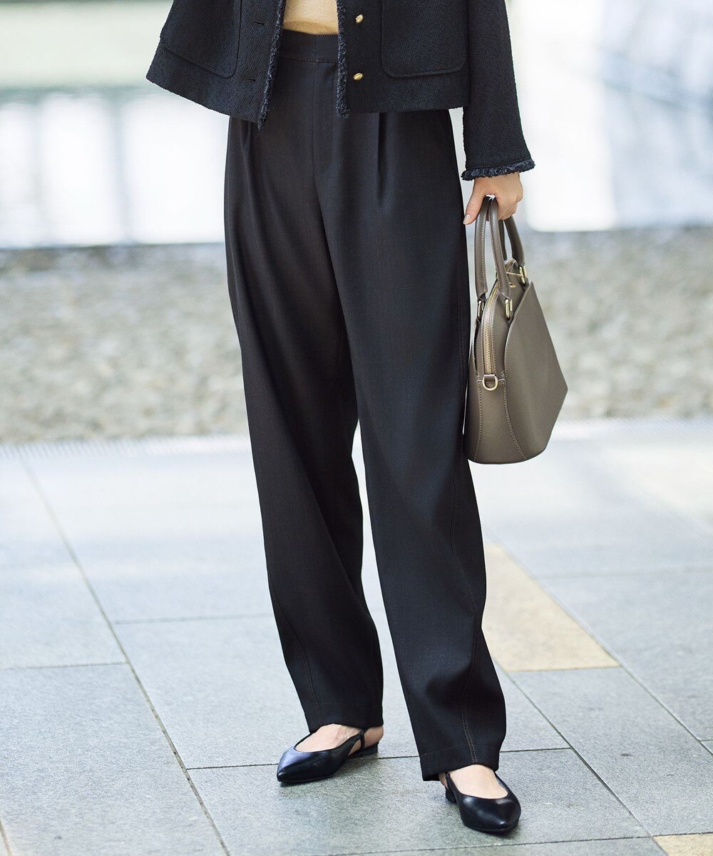 【オンワード】 自由区>パンツ 【SHIHOさん着用・洗える】デニムライクツイルカーブテーパード パンツ ダークインディゴ 38 レディース