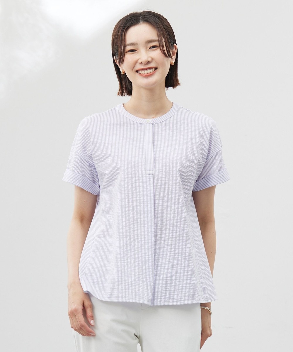 【オンワード】 J.PRESS LADIES S(小さいサイズ)>トップス 【洗える・抗菌防臭・吸水速乾】サッカージャージー フレンチスリーブ カットソー オフ×ラベンダー S レディース 【オンワード】 J.PRESS LADIES S(小さいサイズ)>トップス 【洗える・抗菌防臭・吸水速乾】サッカージャージー フレンチスリーブ カットソー オフ×ラベンダー S レディース