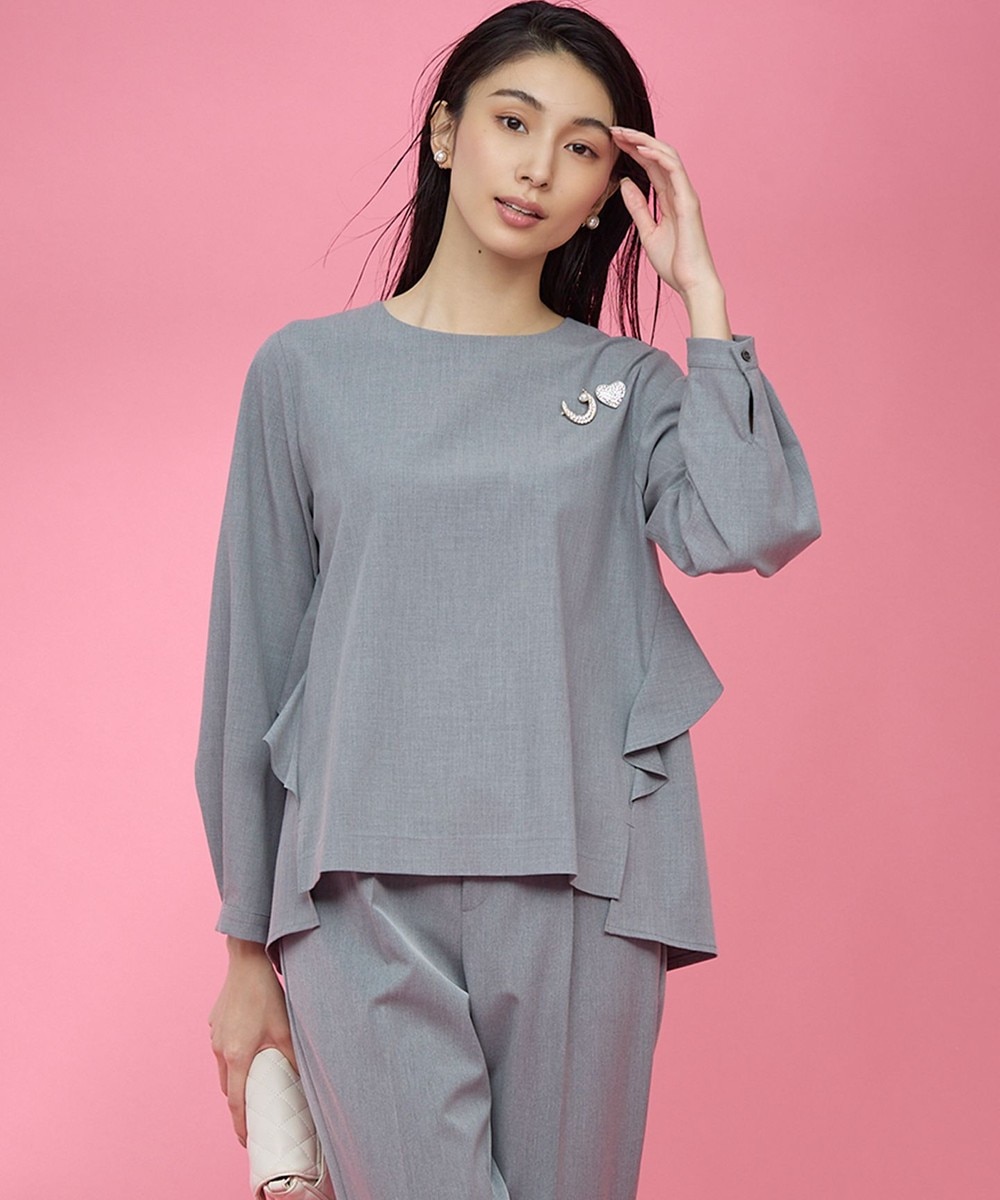 【オンワード】 組曲>トップス 【KUMIKYOKU NAVY】ウーステッドライククロス フリルブラウス ミディアムグレー 3 レディース 【オンワード】 組曲>トップス 【KUMIKYOKU NAVY】ウーステッドライククロス フリルブラウス ミディアムグレー 3 レディース