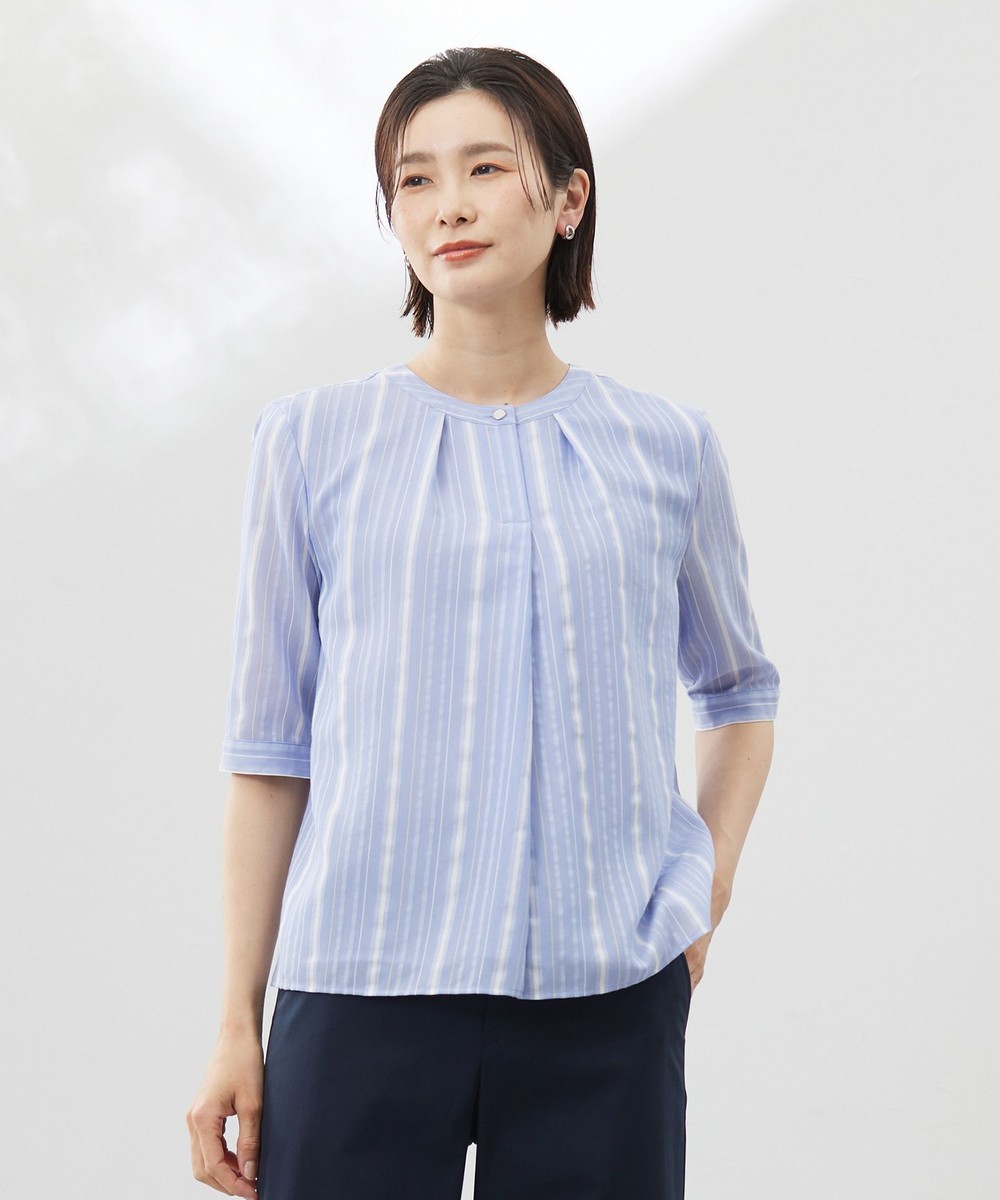 【オンワード】 J.PRESS LADIES S(小さいサイズ)>トップス 【洗える】SHEERストライプ クルーネック ブラウス サックスストライプ P5 レディース 【オンワード】 J.PRESS LADIES S(小さいサイズ)>トップス 【洗える】SHEERストライプ クルーネック ブラウス サックスストライプ P5 レディース
