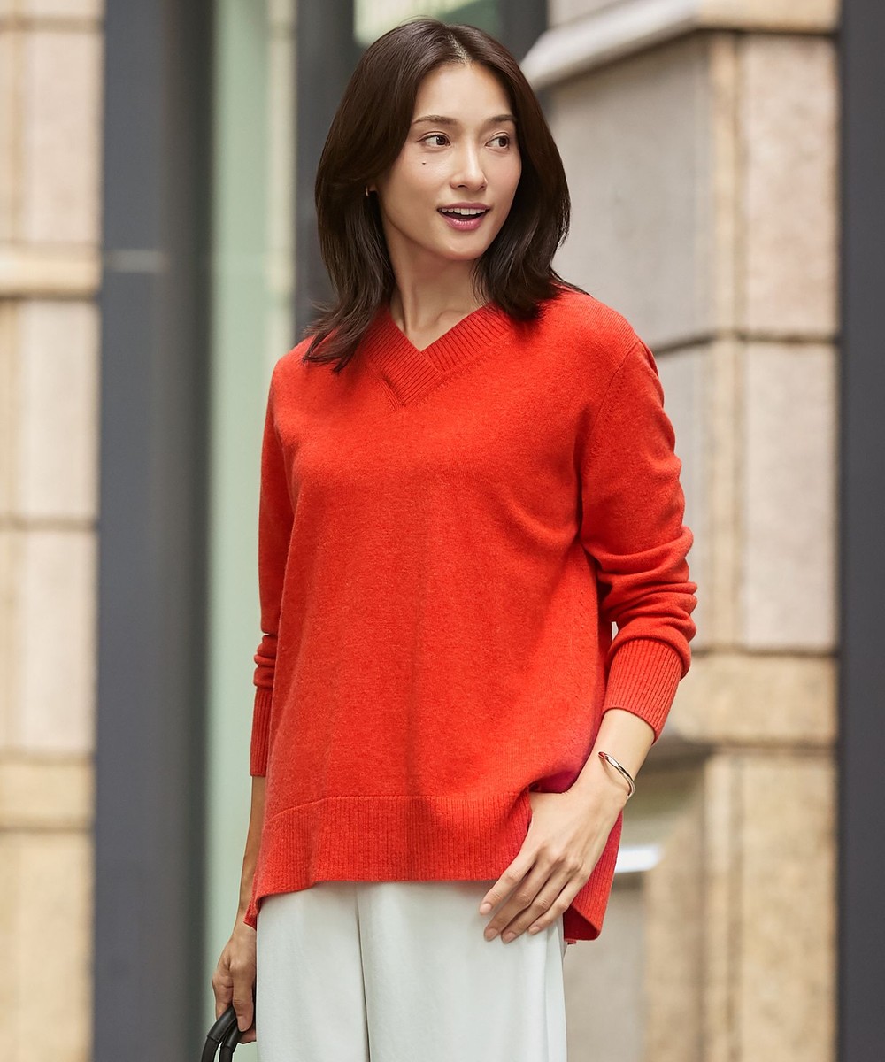 【オンワード】 J.PRESS LADIES L（大きいサイズ）>トップス 【洗える】CASHMERE BLEND Vネック プルオーバーニット オレンジ T13 レディース