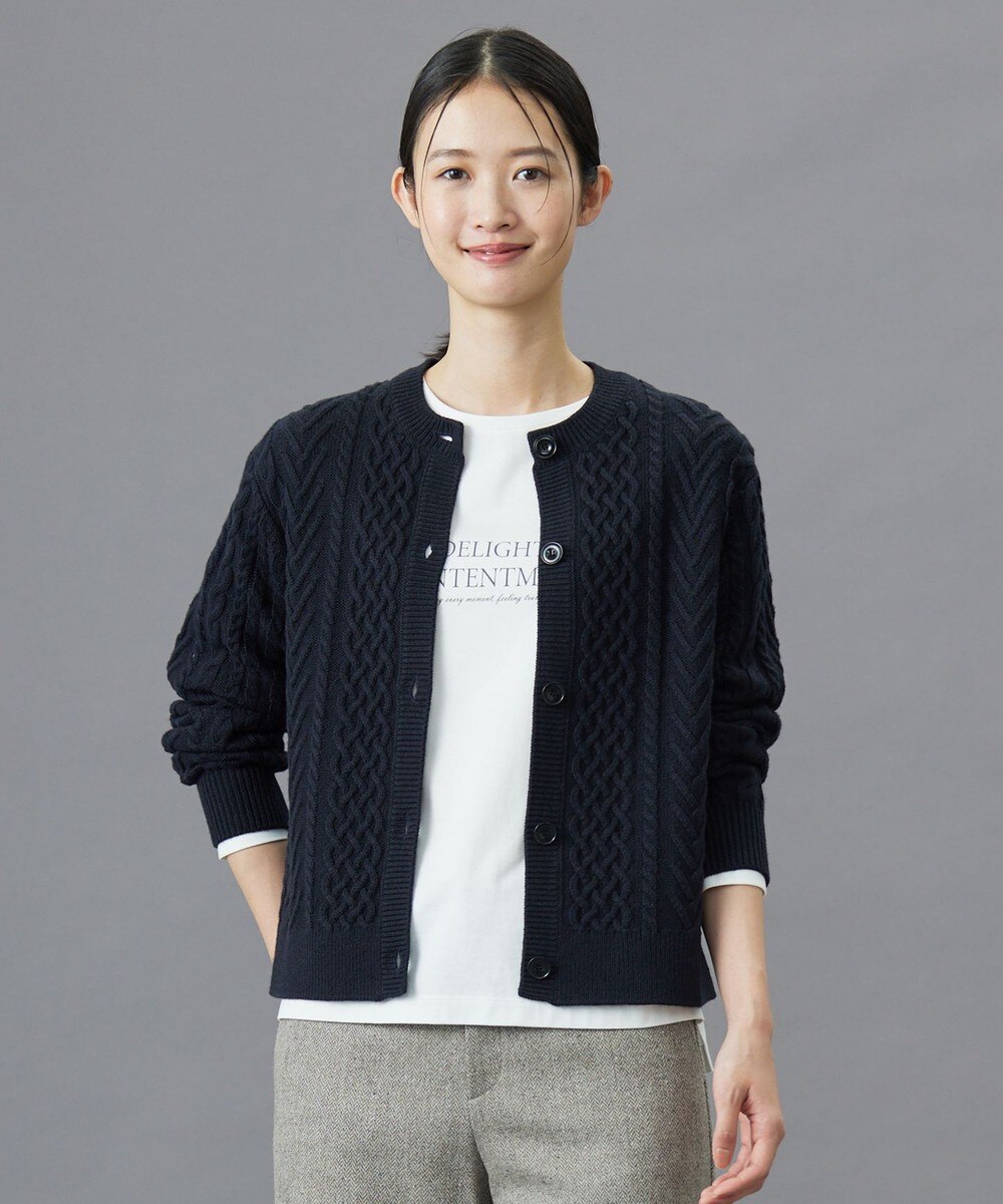 【オンワード】 J.PRESS LADIES S（小さいサイズ）>トップス 【洗える】EIGER CORD ALAN クルーネックカーディガン ネイビー S レディース