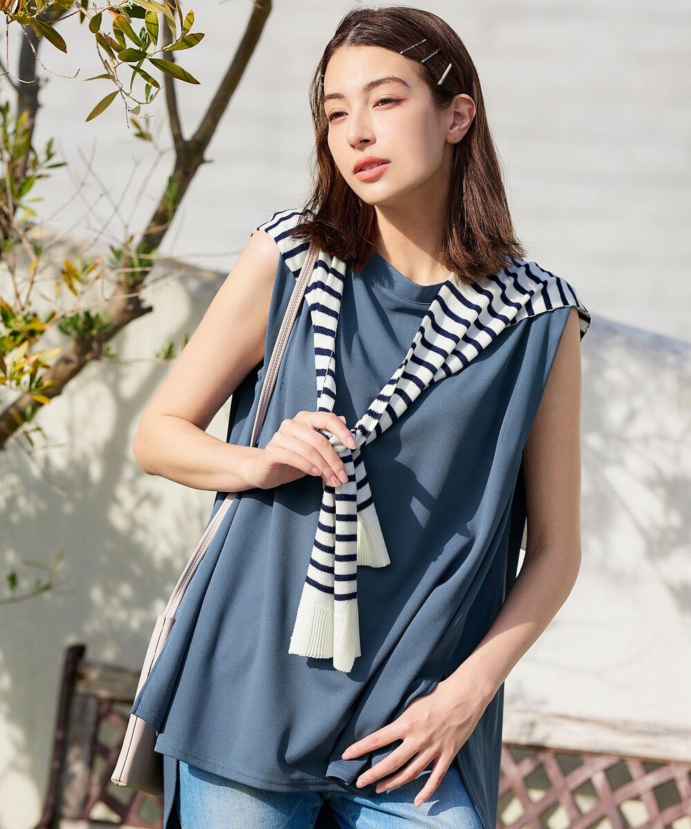 肩掛けボーダーフェイクカーデ