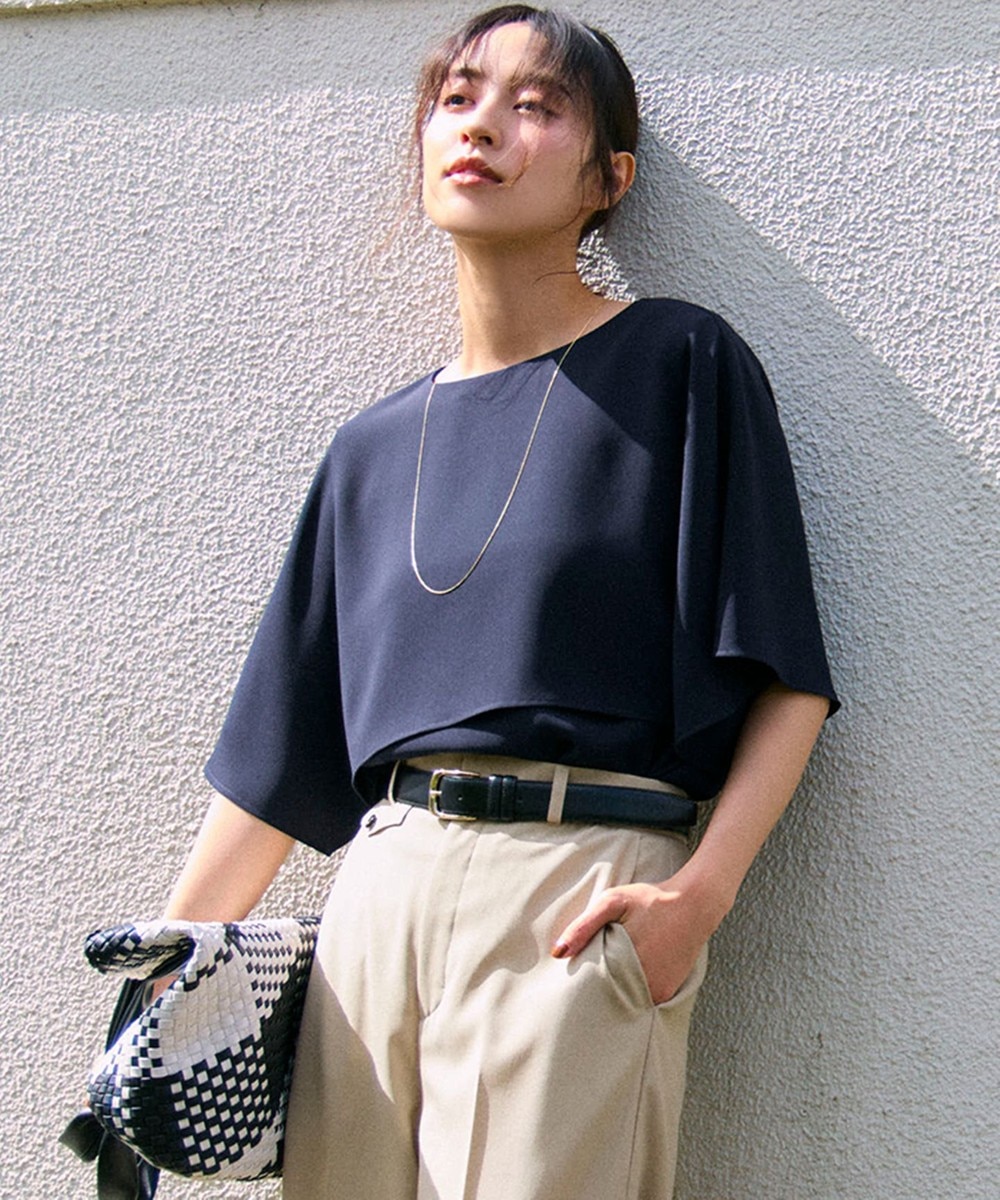 【オンワード】 23区>トップス 【吸水速乾/UVカット/接触冷感】ストレッチジョーゼット ケープデザイン カットソー ネイビー 38 レディース 【オンワード】 23区>トップス 【吸水速乾/UVカット/接触冷感】ストレッチジョーゼット ケープデザイン カットソー ネイビー 38 レディース