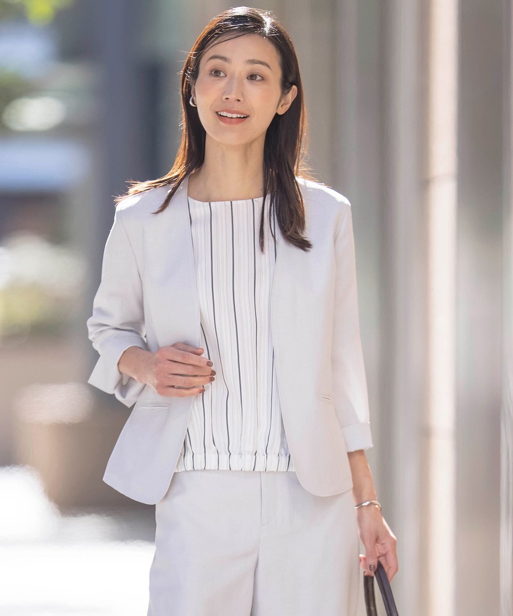 【オンワード】 J.PRESS LADIES>ジャケット/アウター 【セットアップ対応・洗える・UVケア・速乾】 OXIJEWELストレッチ ノーカラー ジャケット シルバー 11 レディース 【オンワード】 J.PRESS LADIES>ジャケット/アウター 【セットアップ対応・洗える・UVケア・速乾】 OXIJEWELストレッチ ノーカラー ジャケット シルバー 11 レディース
