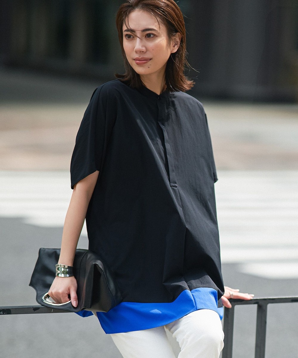 【オンワード】 ICB>トップス 【接触冷感・UVカット・洗える】 RENUソフトタイプライター ブラウス ブラック×ブルー 4 レディース 【オンワード】 ICB>トップス 【接触冷感・UVカット・洗える】 RENUソフトタイプライター ブラウス ブラック×ブルー 4 レディース