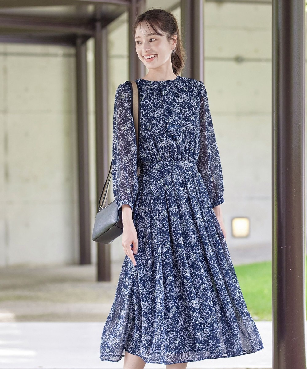 【新色追加・洗える】花柄フリルドレープワンピース