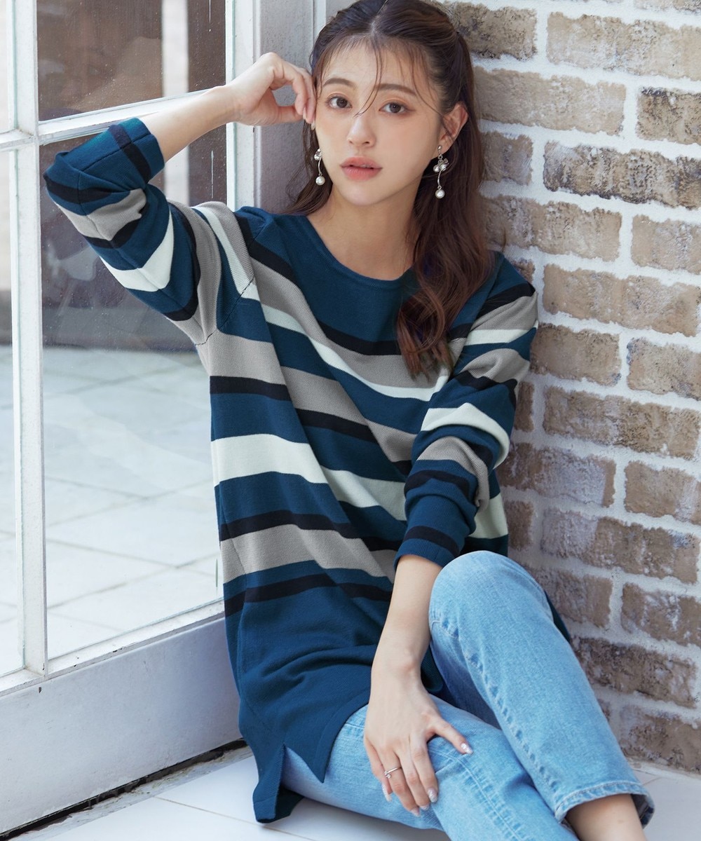 【洗える】マルチボーダーニットチュニック