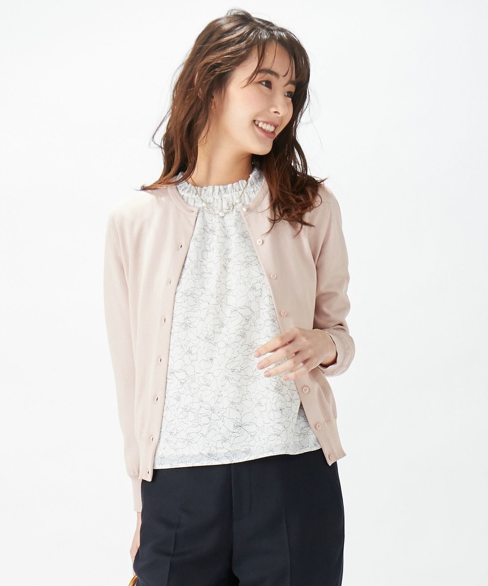 【オンワード】 J.PRESS LADIES>トップス 【洗える】ラインフラワープリント ツインセット ライトグリーン L レディース 【送料無料】