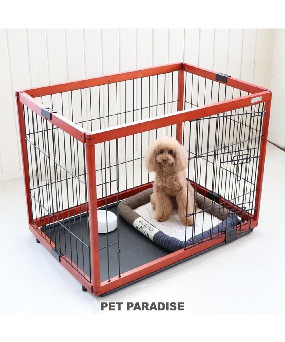 PET PARADISE>ペットグッズ 犬 ゲージ 木製 ペットサークルトレイ付き 【95×65cm】 ブラウン 茶 - 【送料無料】